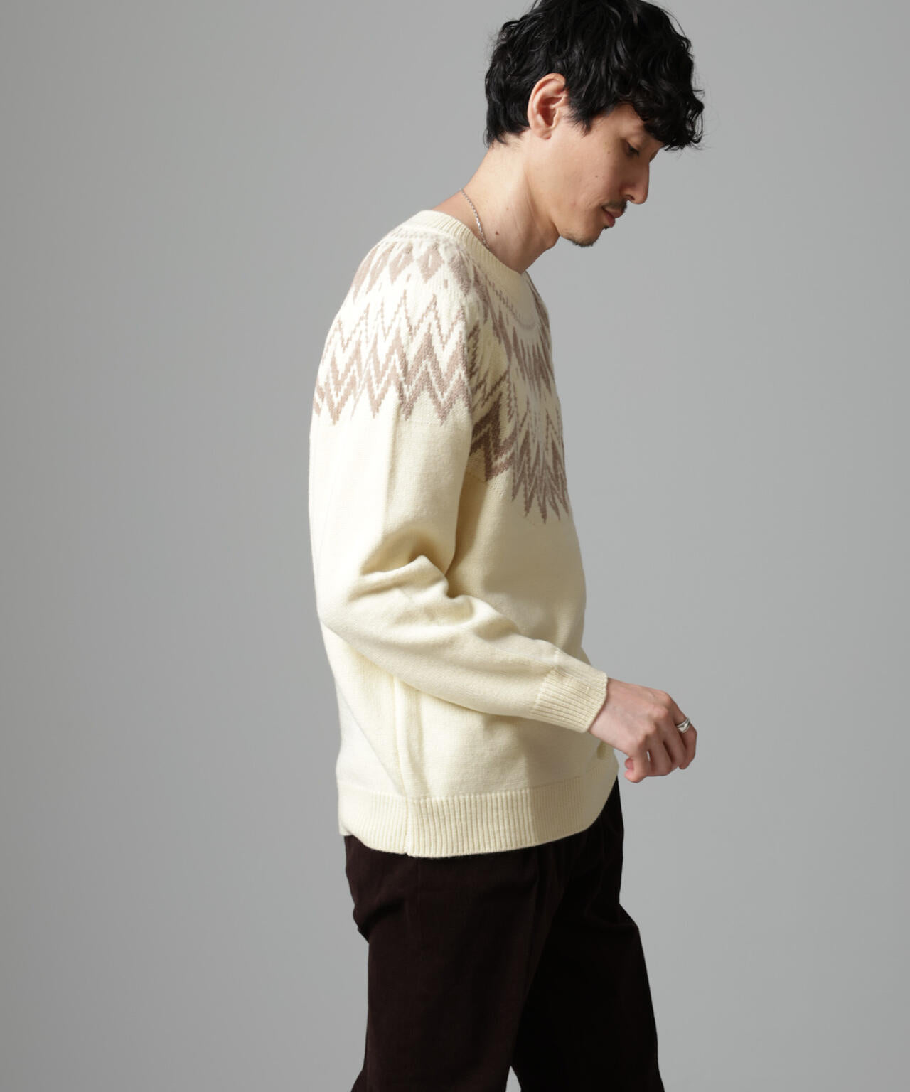 ノルディック柄 クルーネック ニット