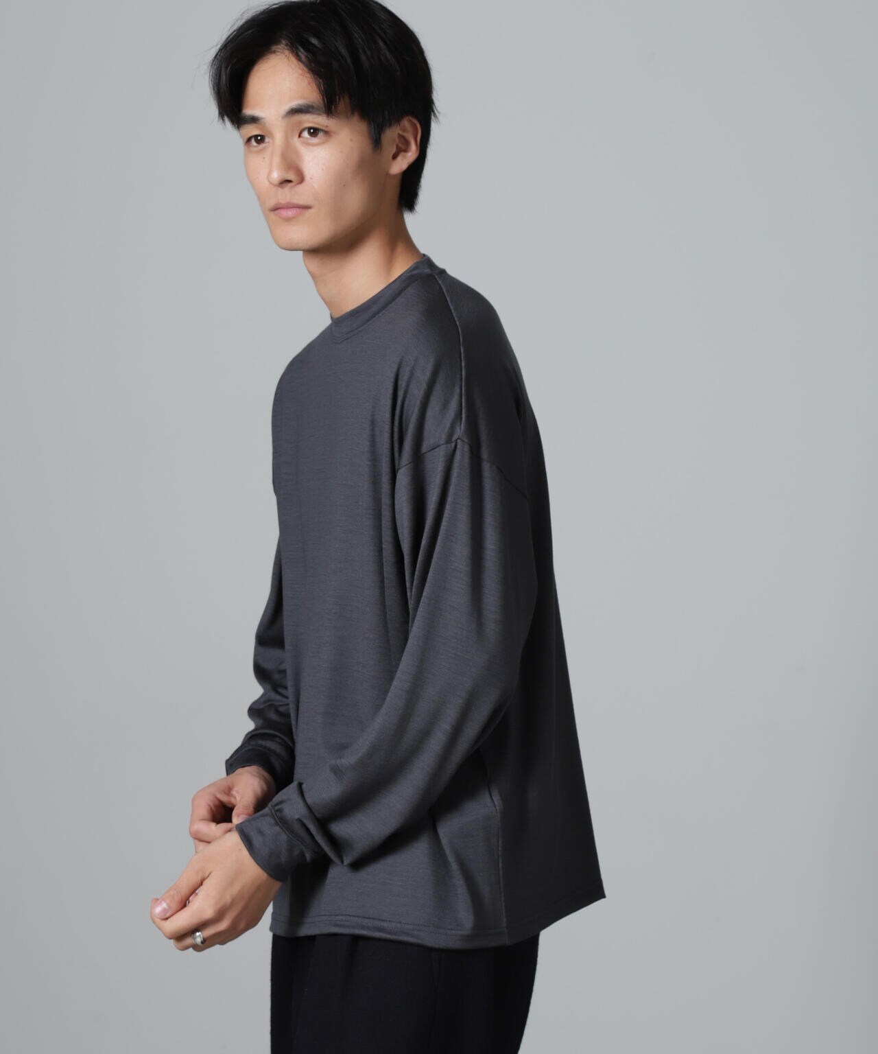「100%ウォッシャブルウール」クルーネック ロングTシャツ 6684223225
