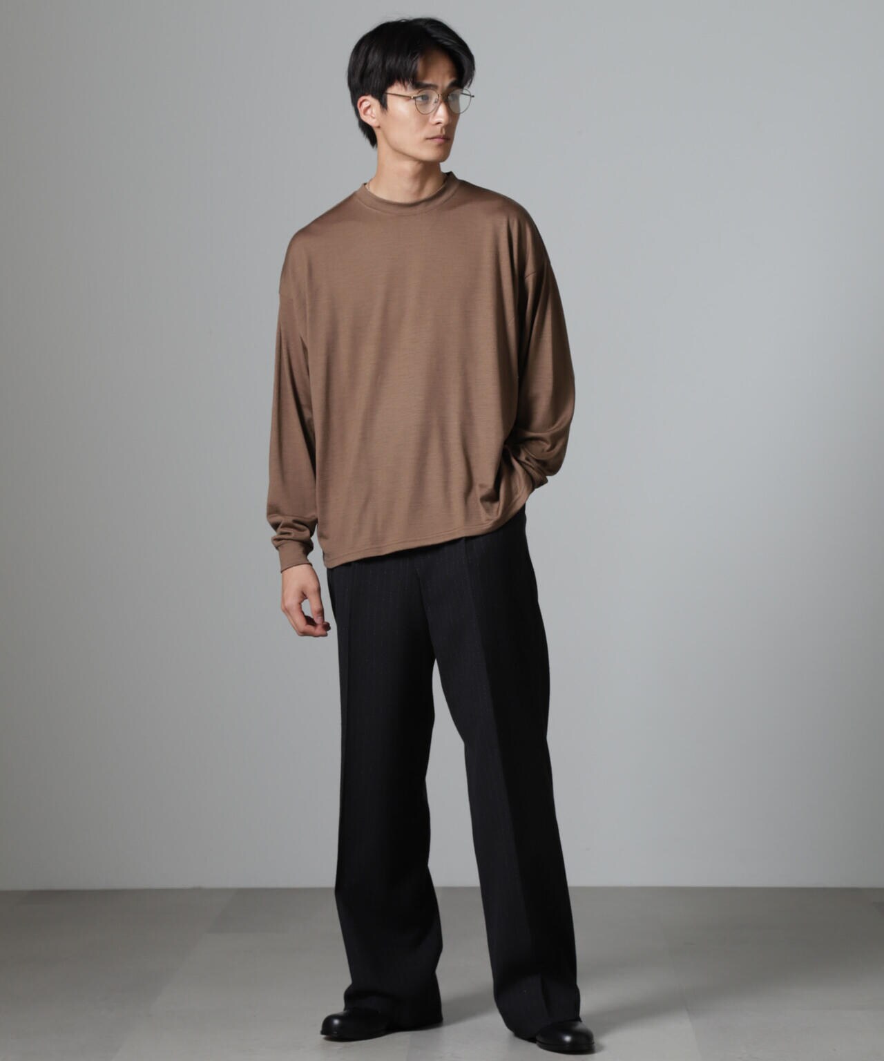 「100%ウォッシャブルウール」クルーネック ロングTシャツ 6684223225