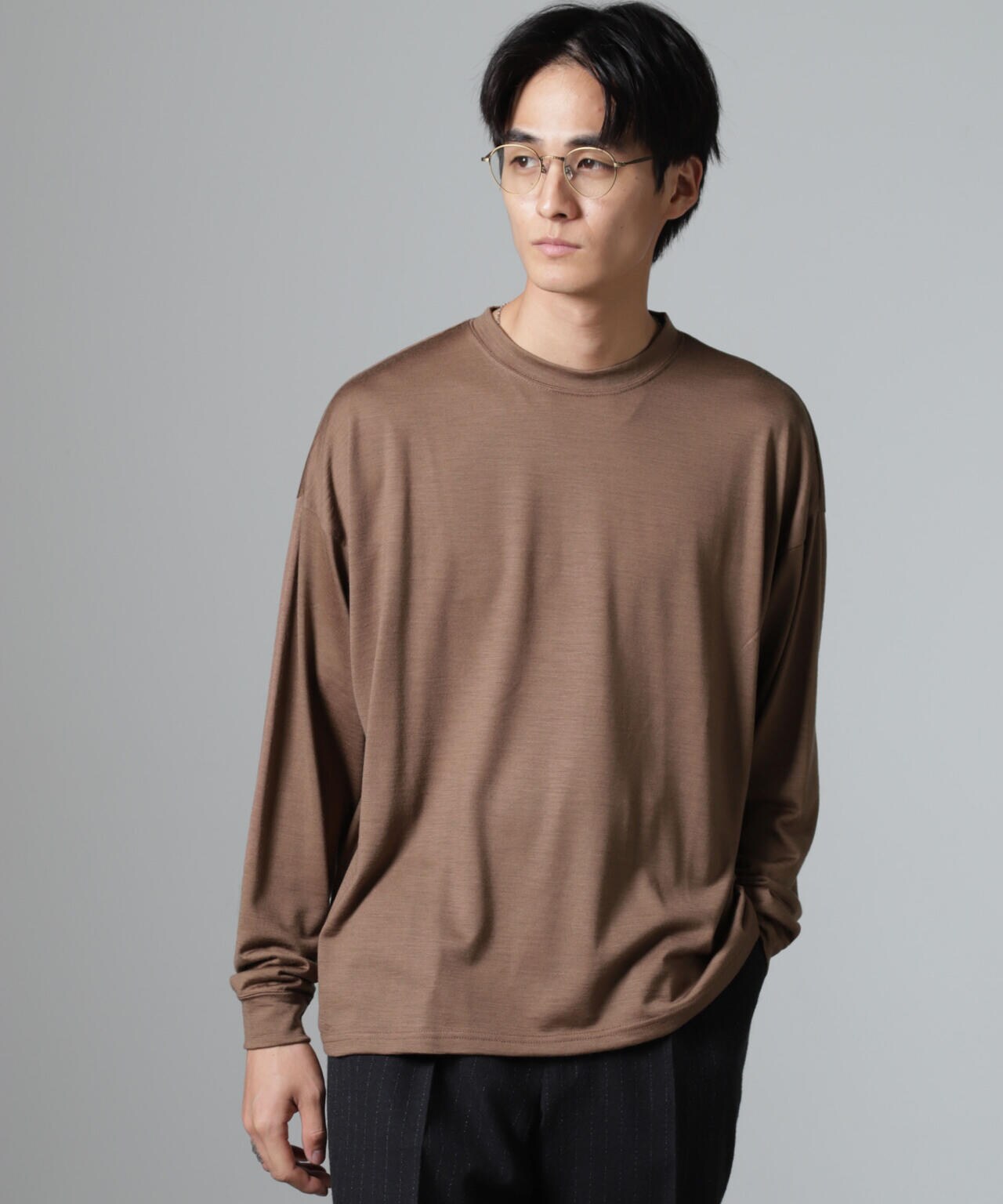 「100%ウォッシャブルウール」クルーネック ロングTシャツ 6684223225