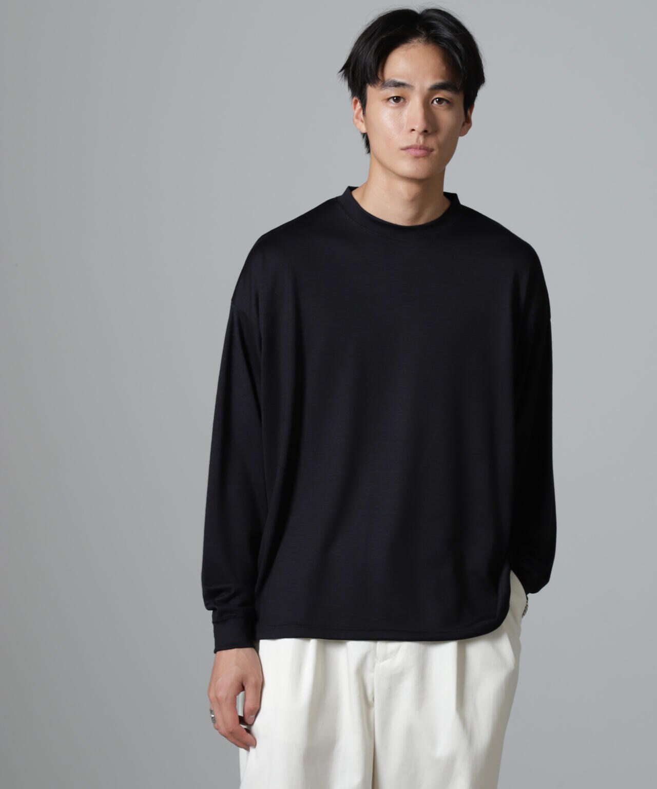 最旬トレンドパンツ ウォッシャブル 100% ウール Tシャツ ロング 」クルーネック トップス