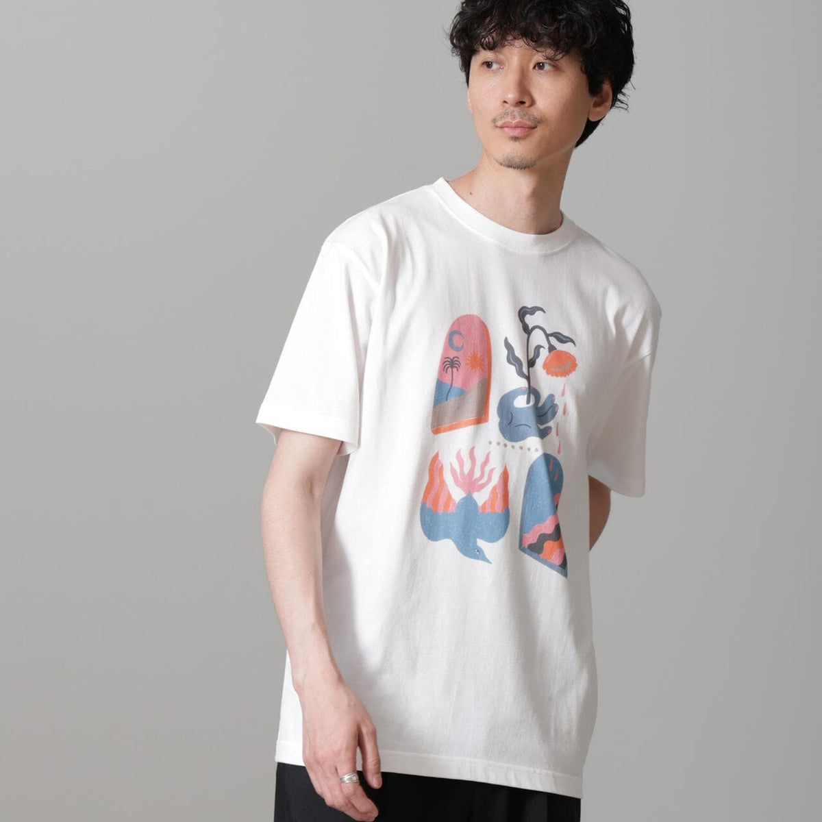 アンミヌ　UNMINOU　Tシャツ　カットソー Toyameg 」modern academic FLOWER Tシャツ