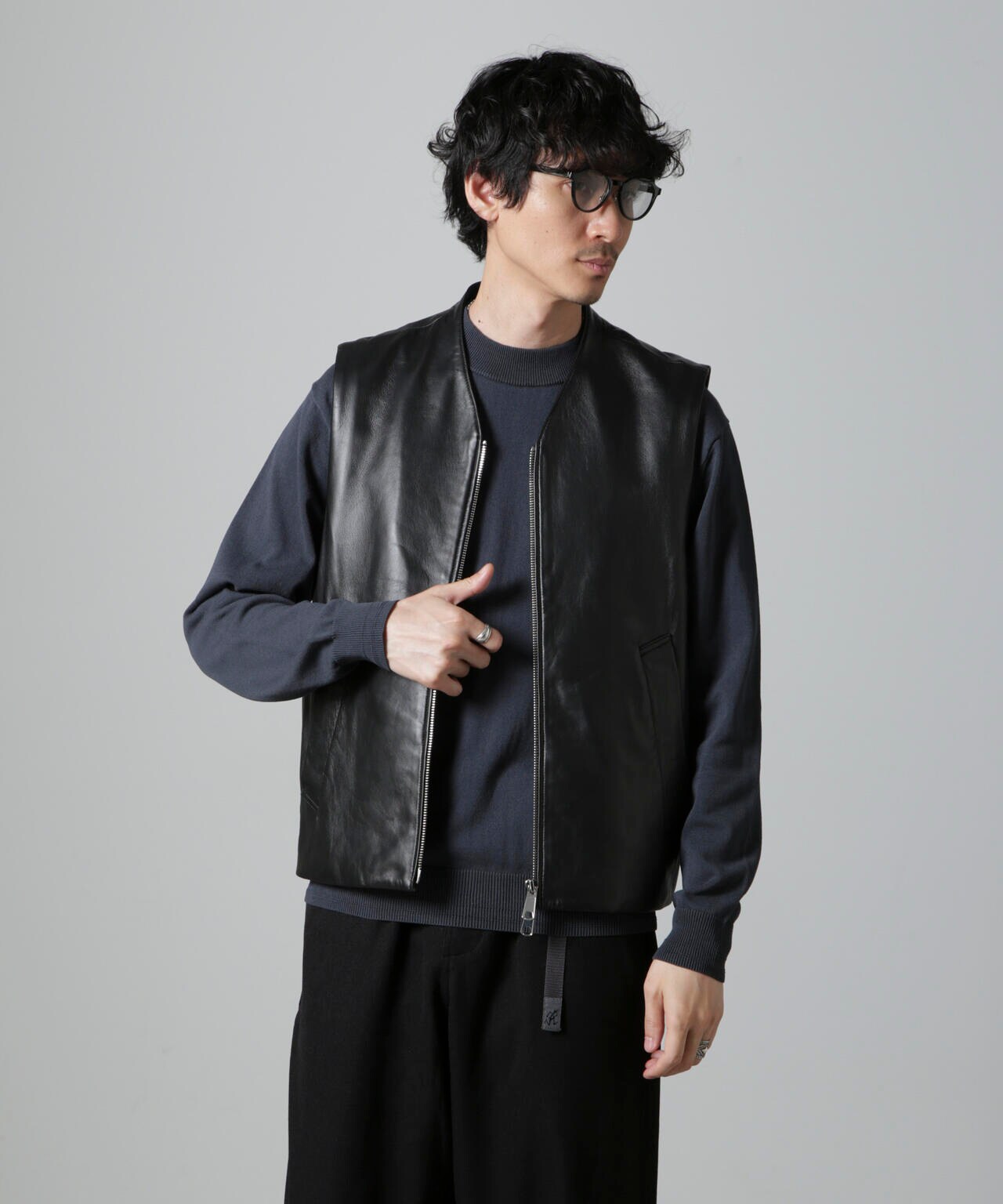 Lamb nappa ジップ レザー ジレ