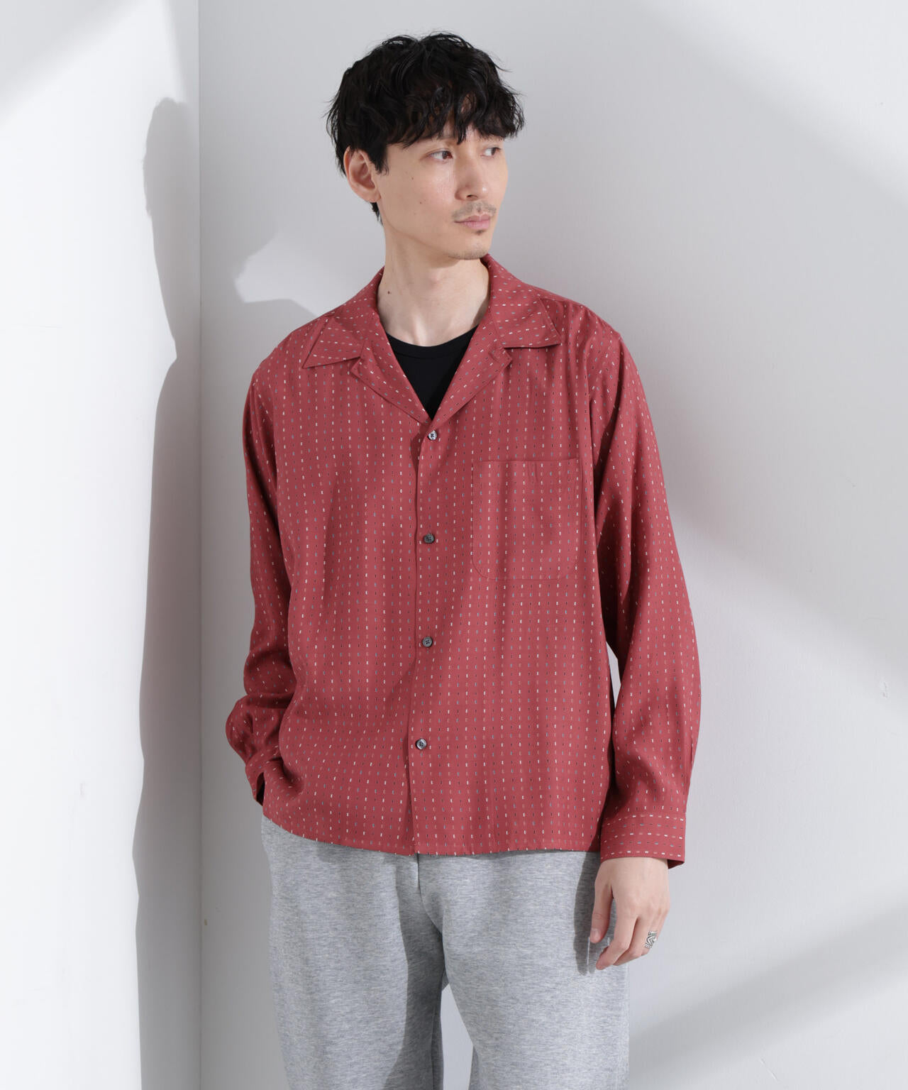 小紋オープンカラーシャツ 長袖