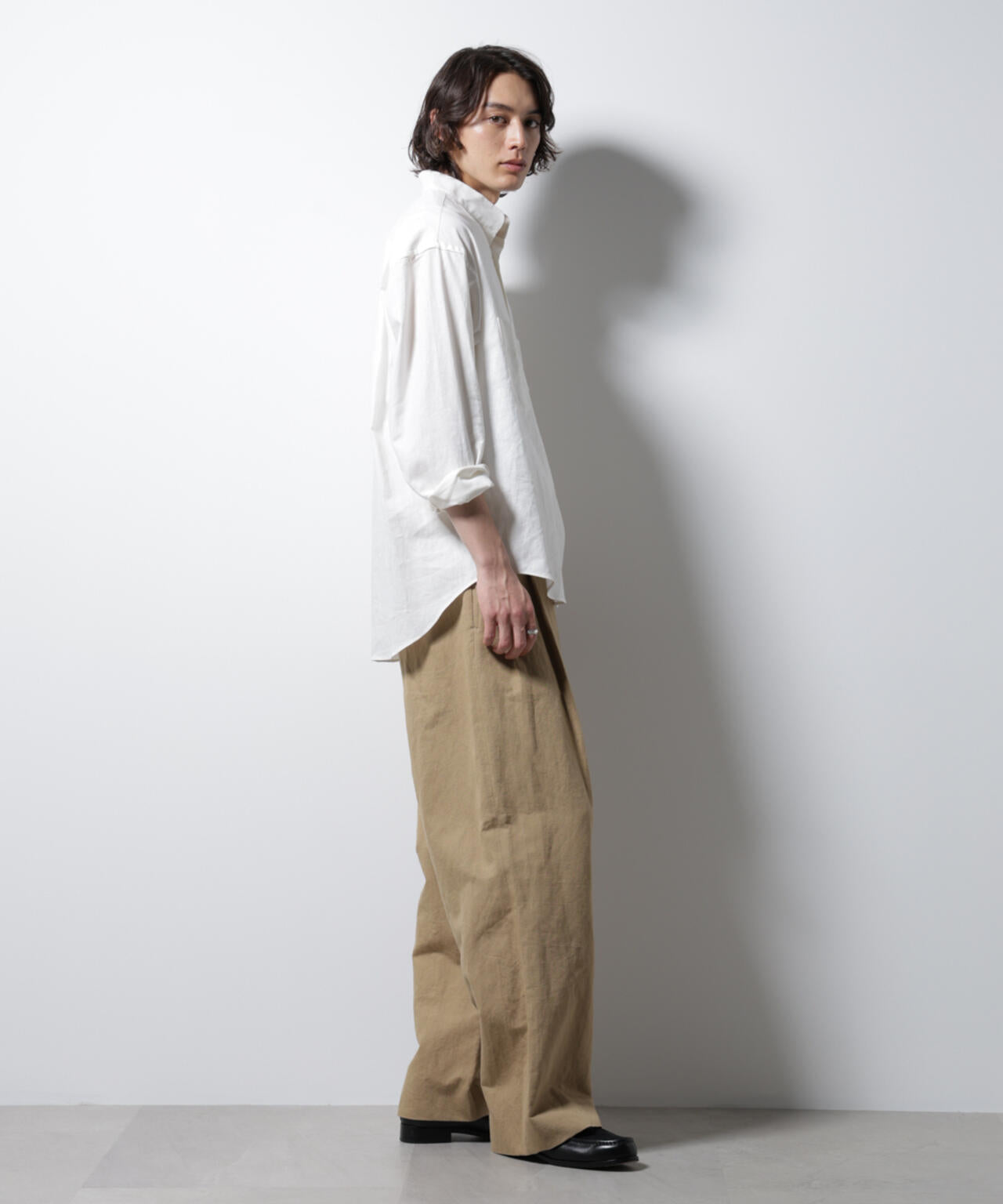 「BELGIUM LINEN FABRICS」リネンコットンスタンドカラーシャツ 6685120219