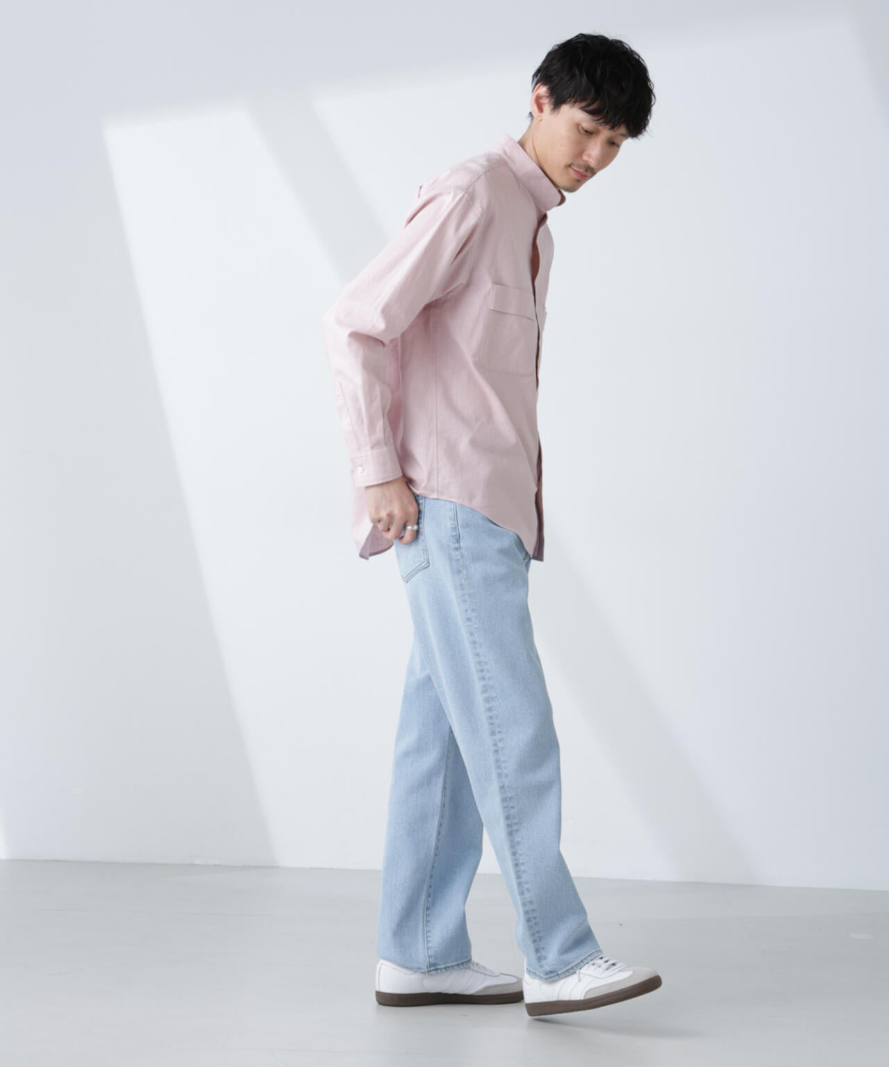 「BELGIUM LINEN FABRICS」リネンコットンスタンドカラーシャツ 6685120219