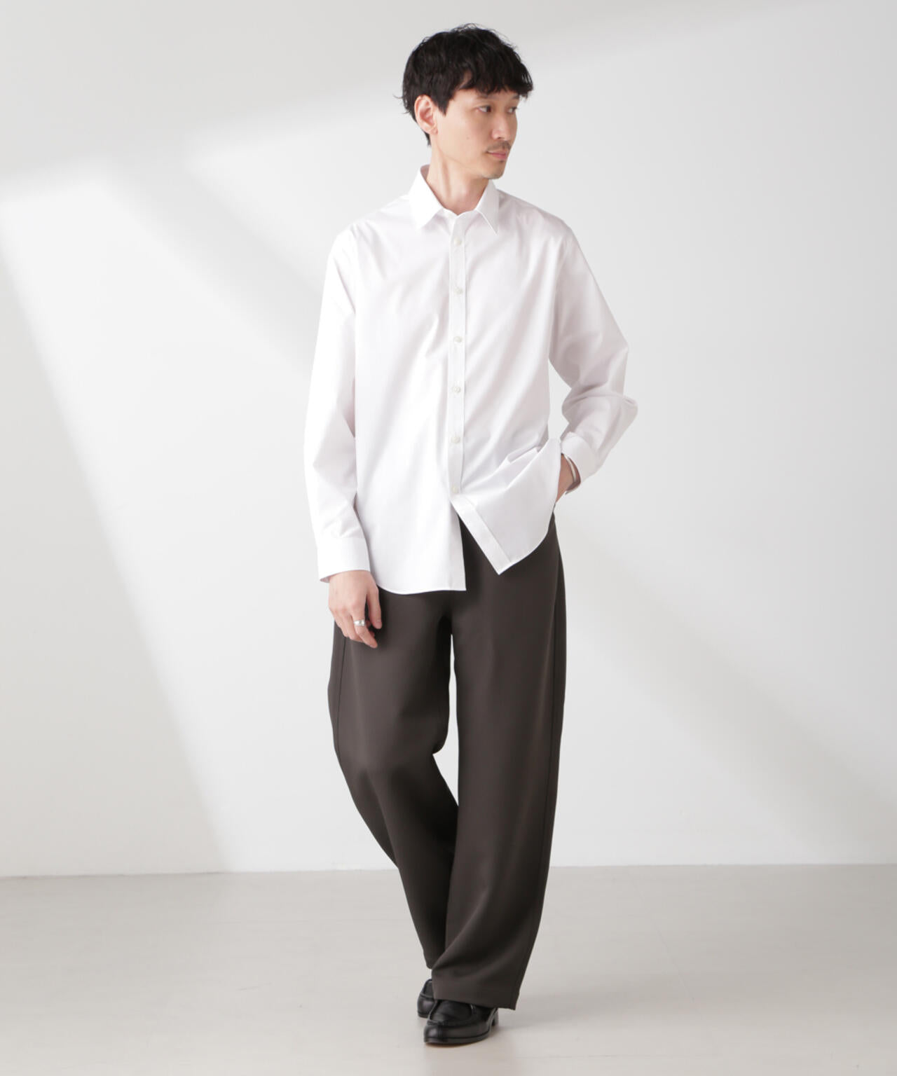 美品 エストネーション L相当 麻100% レギュラーカラー長袖シャツ◆ブルー スクールシャツ【長袖】【レギュラーカラー】 (MSCHL100