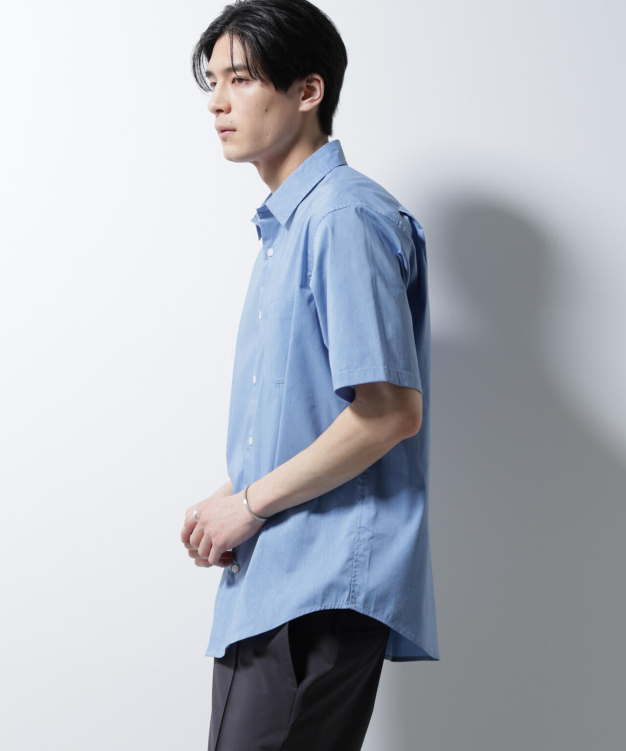 エントワ、アイスブルー、半袖オーバーシャツ ICE FLOW LINEN｣ レギュラーカラー シャツ 半袖