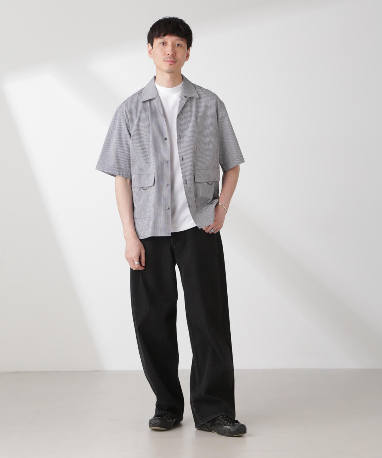 NJ/CLUB」 マイクロギンガムチェック シャツ 半袖