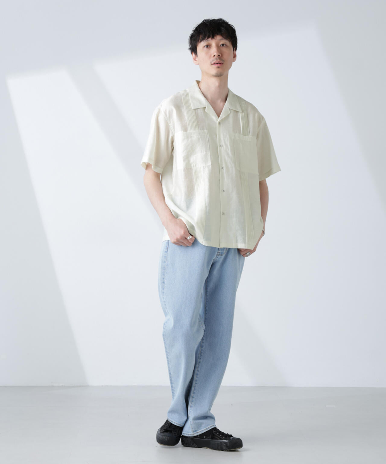 【新品】ナノユニバース　キューバシャツ オープンカラー キューバシャツ