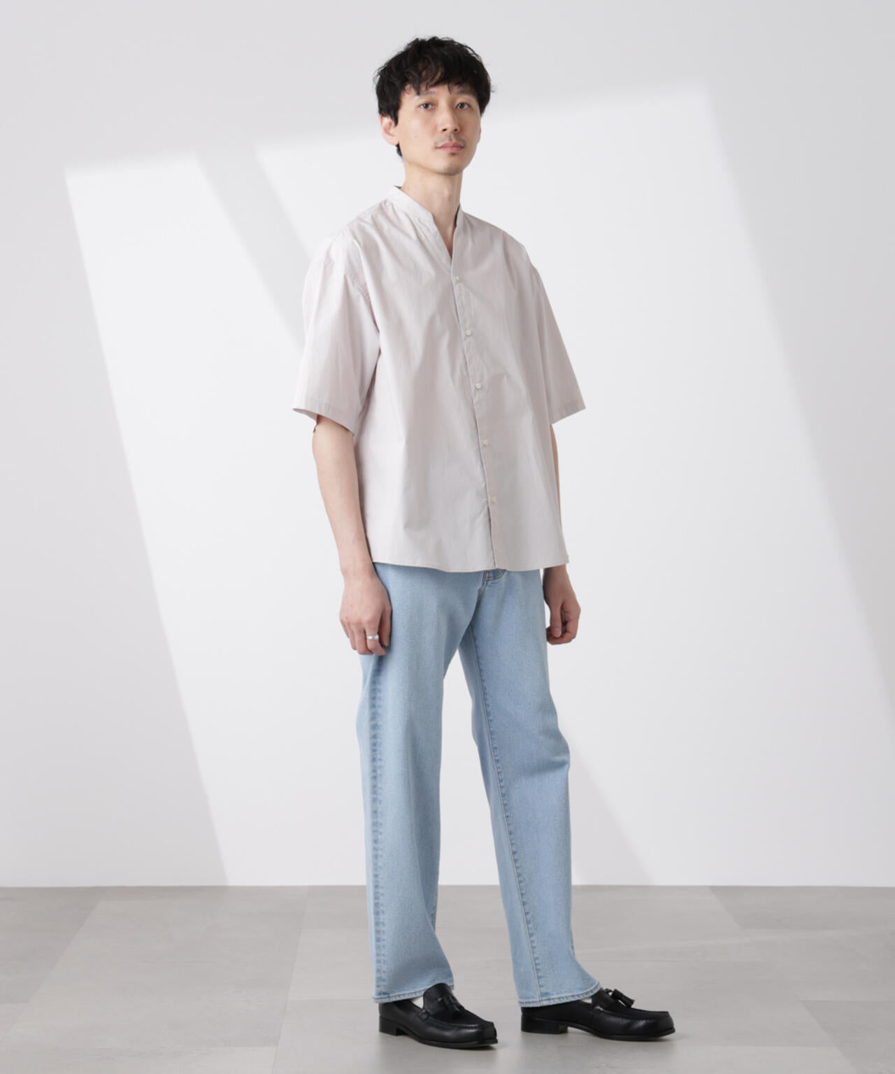 「大人のワイドシャツ」バンドカラー 半袖 6685121223