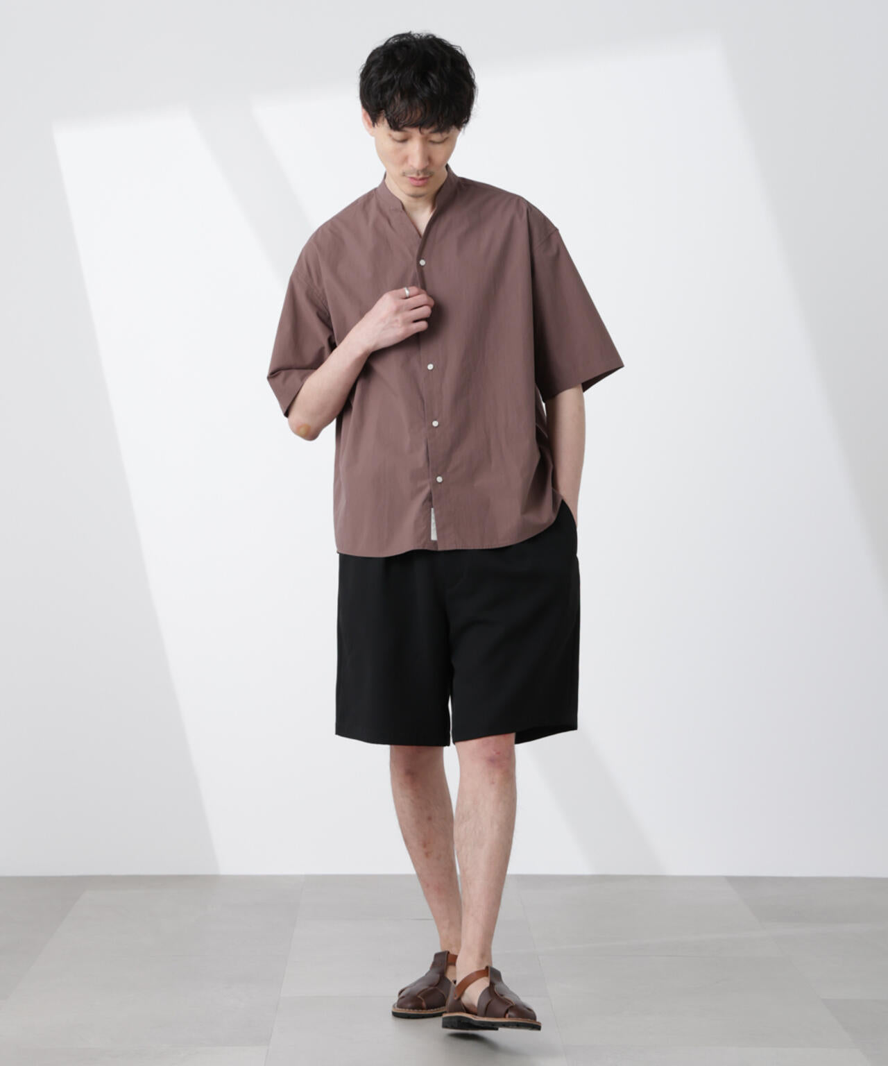 大人のワイドシャツ」バンドカラー 半袖