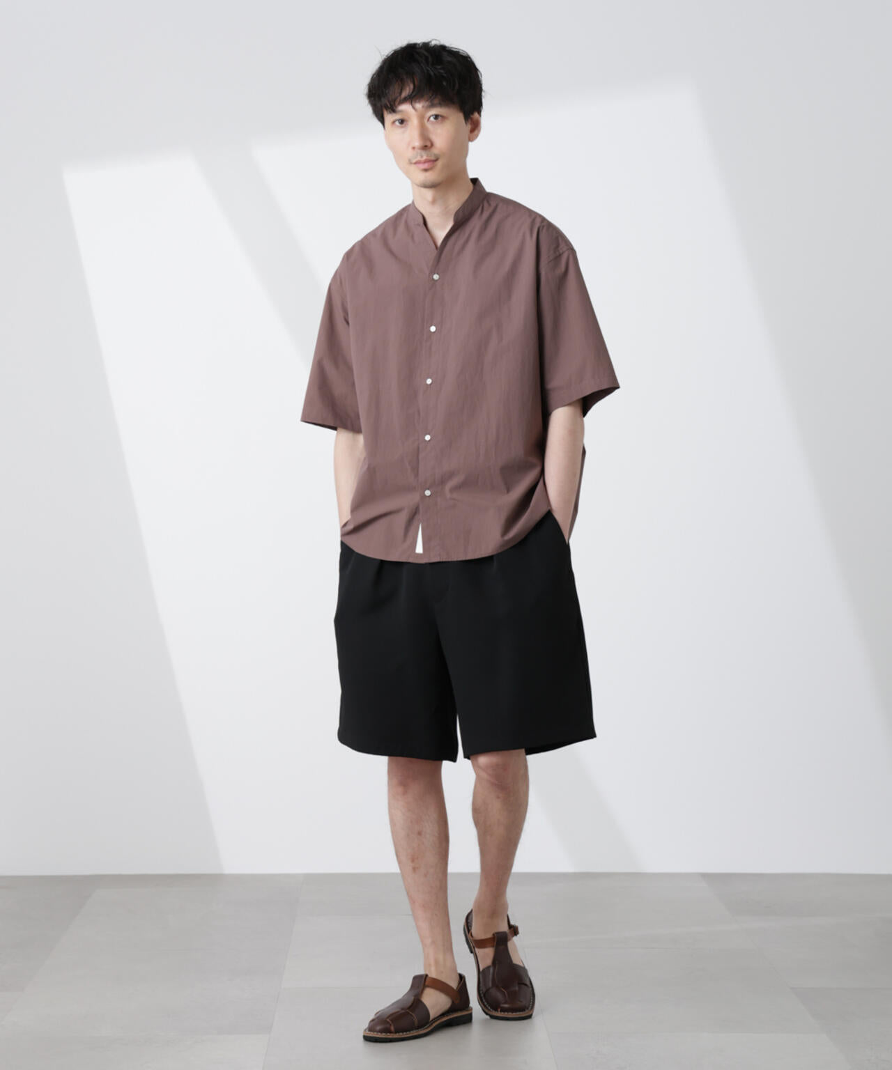 大人のワイドシャツ」バンドカラー 半袖