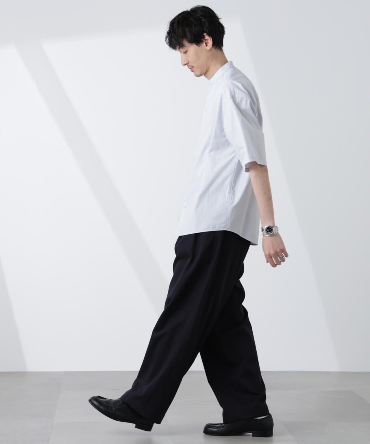 大人のワイドシャツ」バンドカラー 半袖