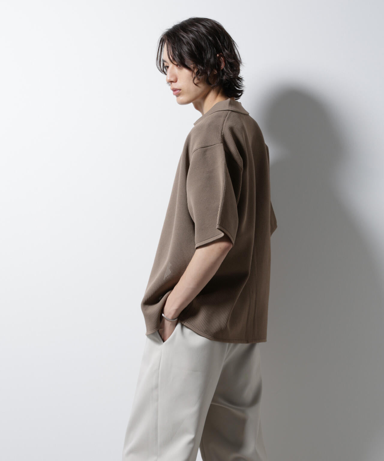 スポンディッシュ メッシュオープンカラーニットシャツ 6685122218