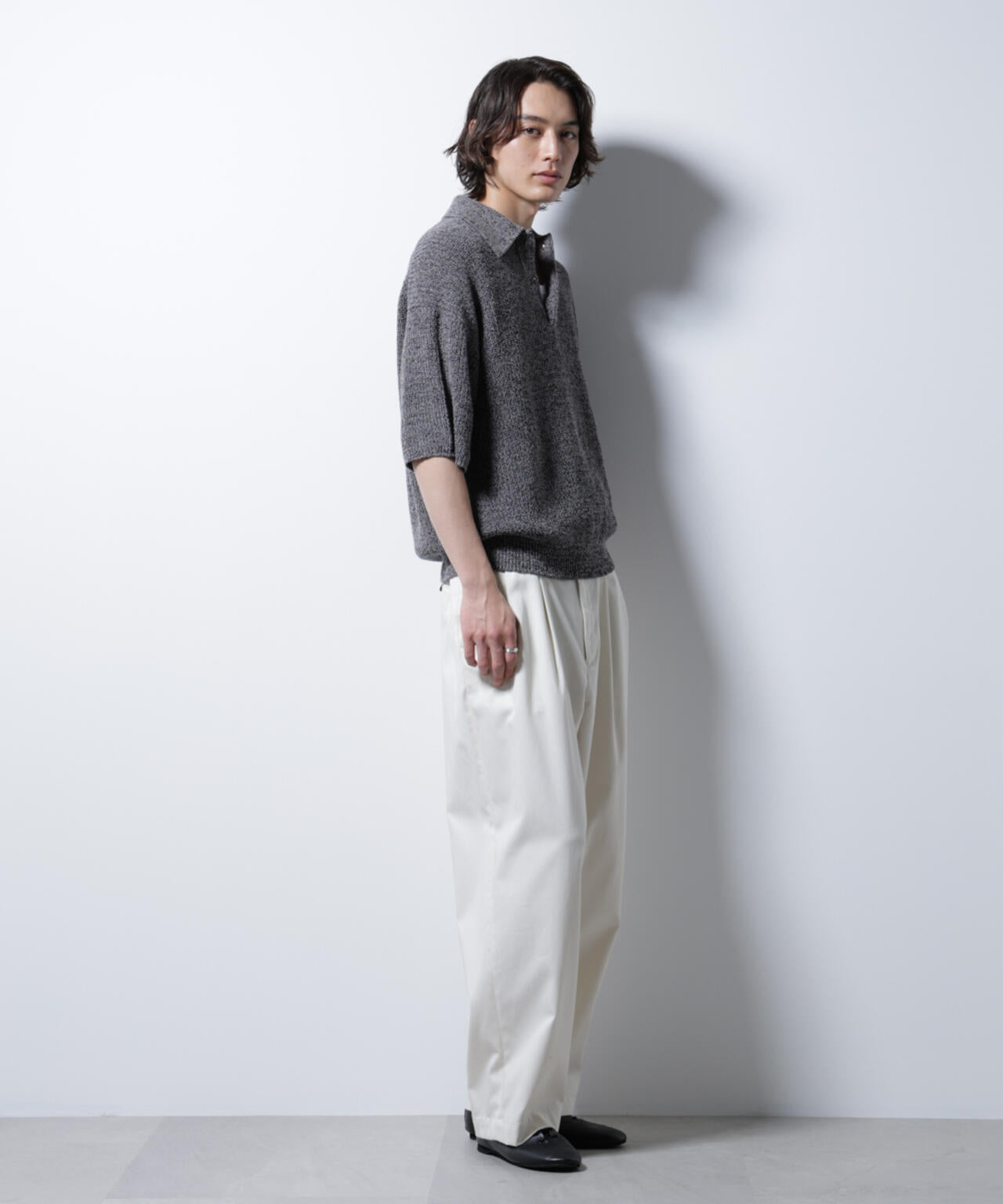 【関税込み】Bode ブルー メランジ ニットポロシャツ オーバーサイズメランジニットポロシャツ MONO-MART LADY'S