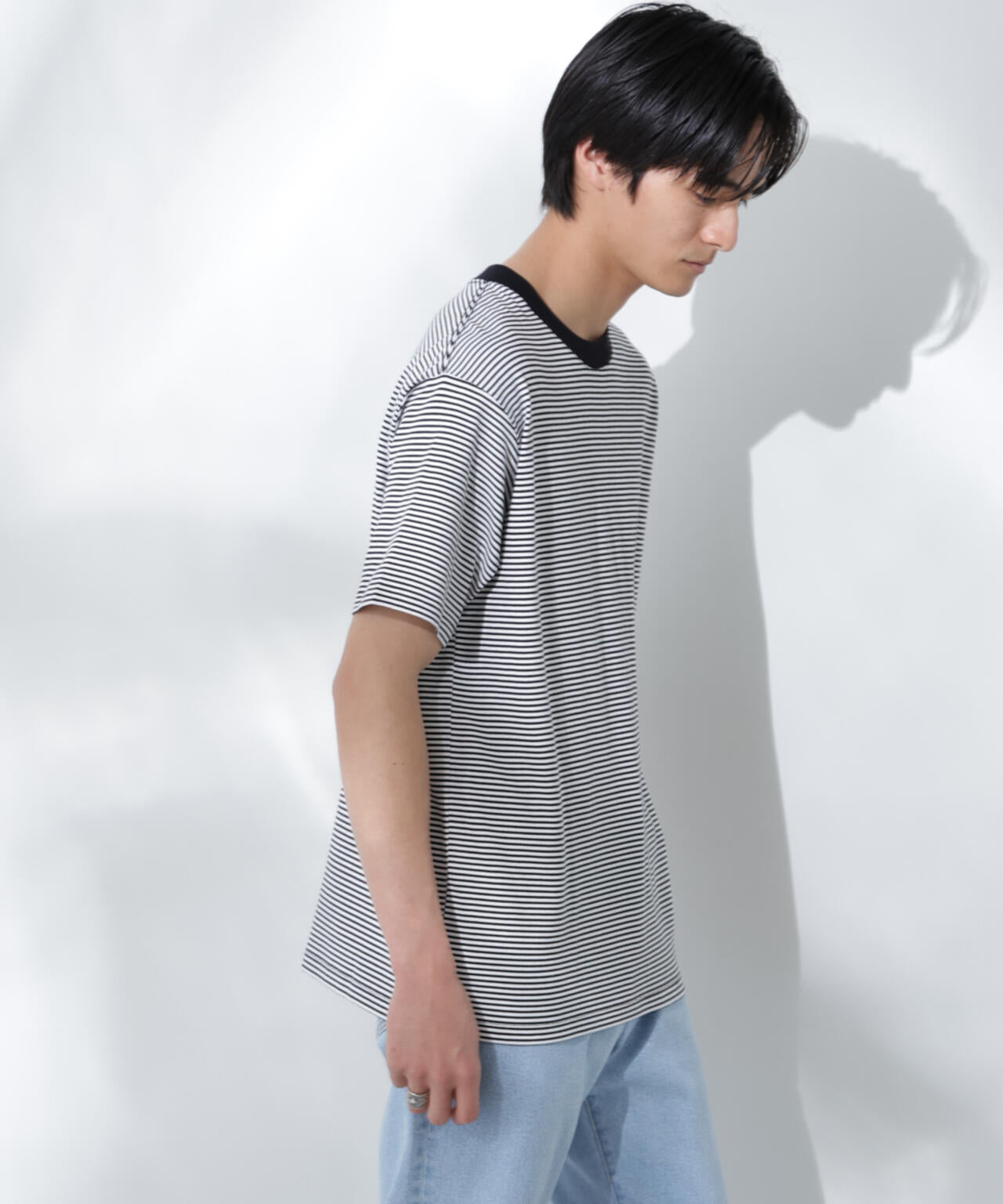 Anti Soaked(R)  汗染み防止 ボーダーミドルシルエットTシャツ 6685124205