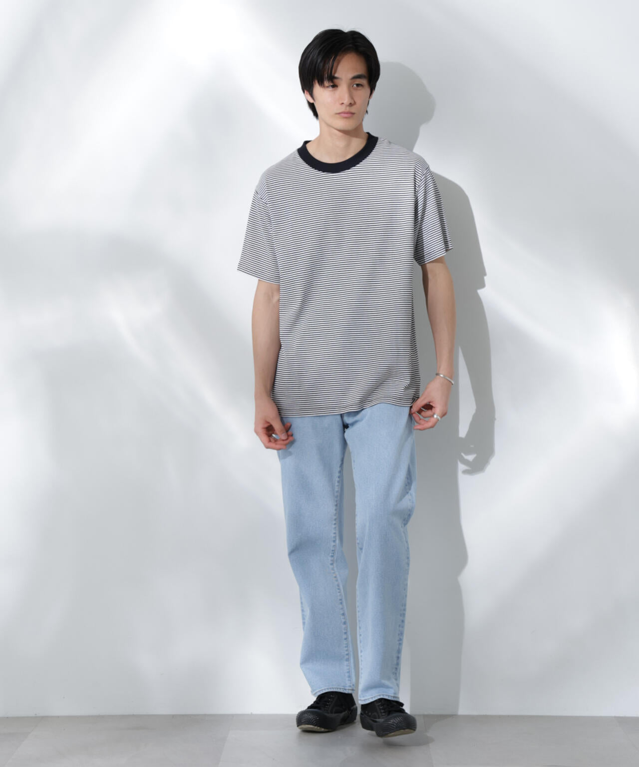 Anti Soaked(R)  汗染み防止 ボーダーミドルシルエットTシャツ 6685124205