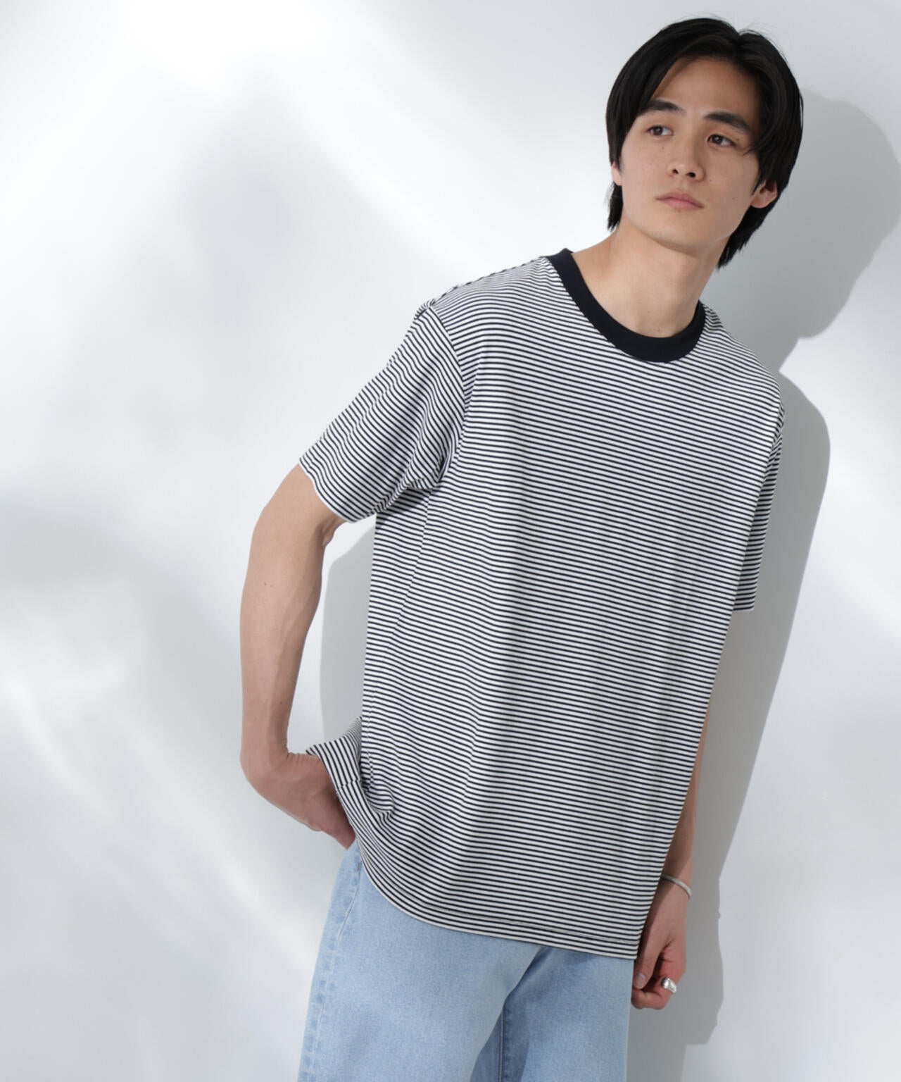 Anti Soaked(R)  汗染み防止 ボーダーミドルシルエットTシャツ 6685124205