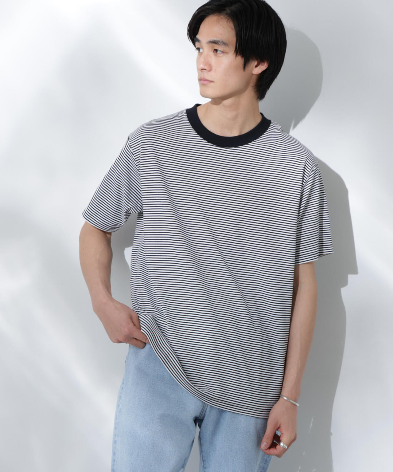 Anti Soaked(R)  汗染み防止 ボーダーミドルシルエットTシャツ 6685124205