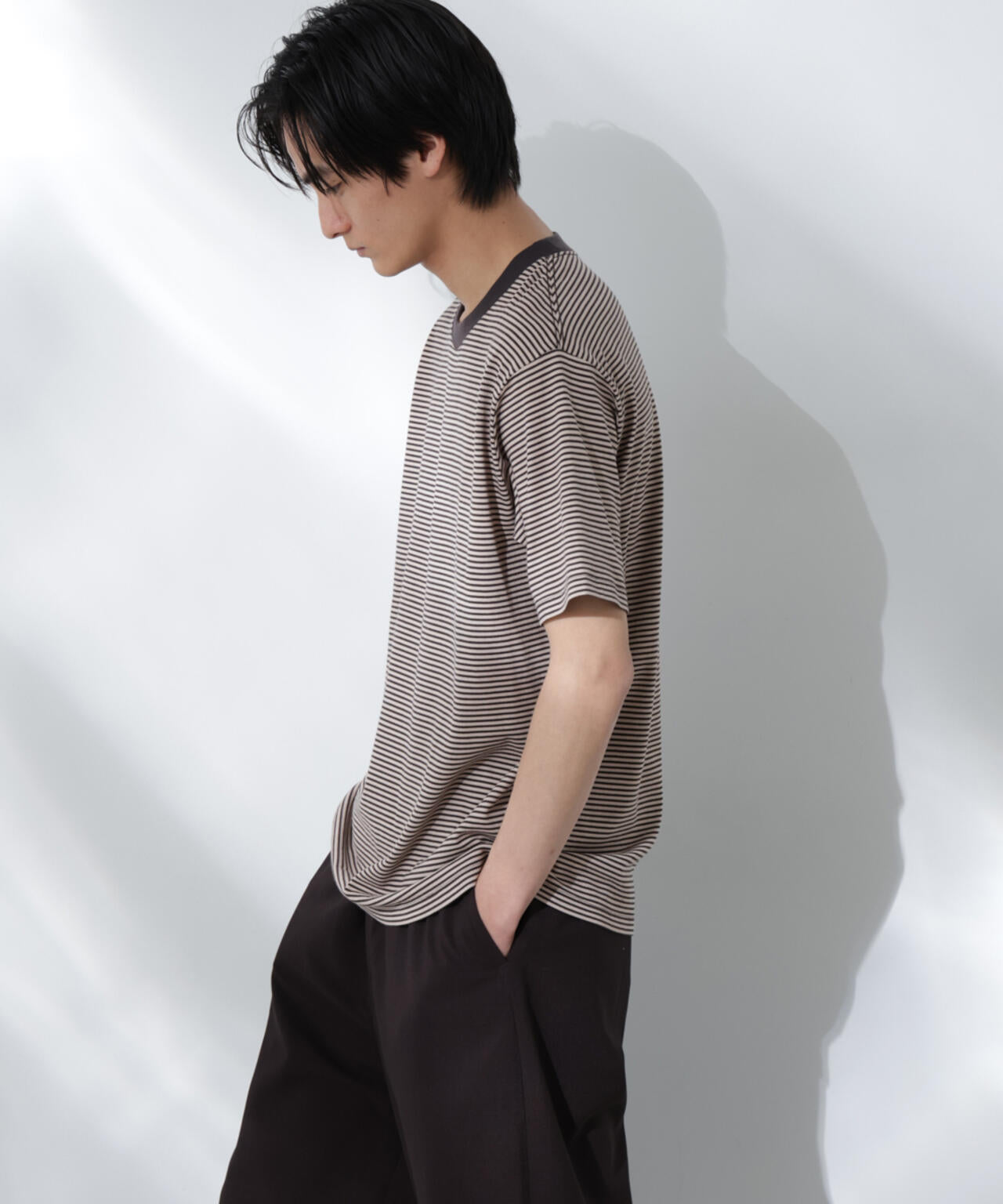 Anti Soaked(R)  汗染み防止 ボーダーミドルシルエットTシャツ 6685124205