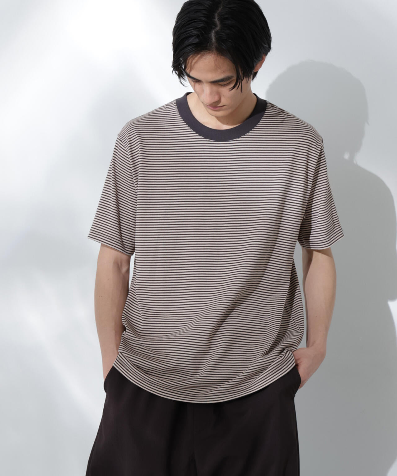 Anti Soaked(R)  汗染み防止 ボーダーミドルシルエットTシャツ 6685124205