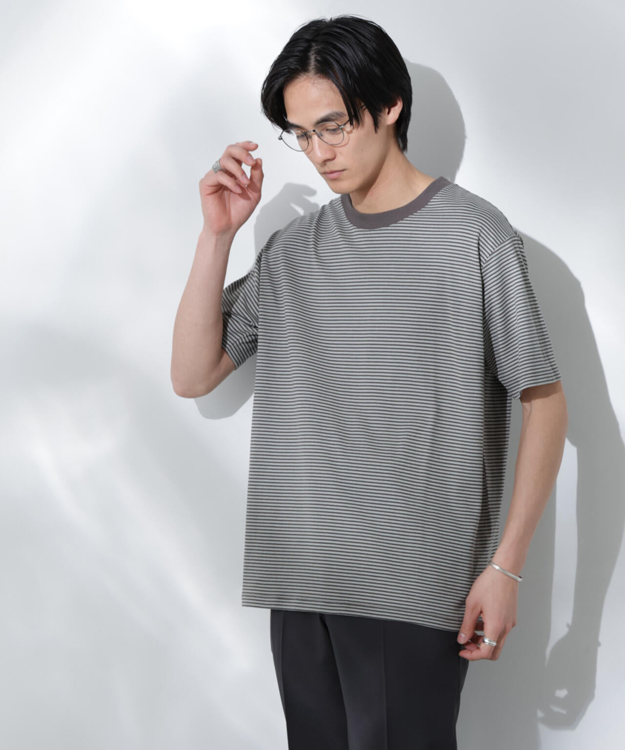 Anti Soaked(R)  汗染み防止 ボーダーミドルシルエットTシャツ 6685124205