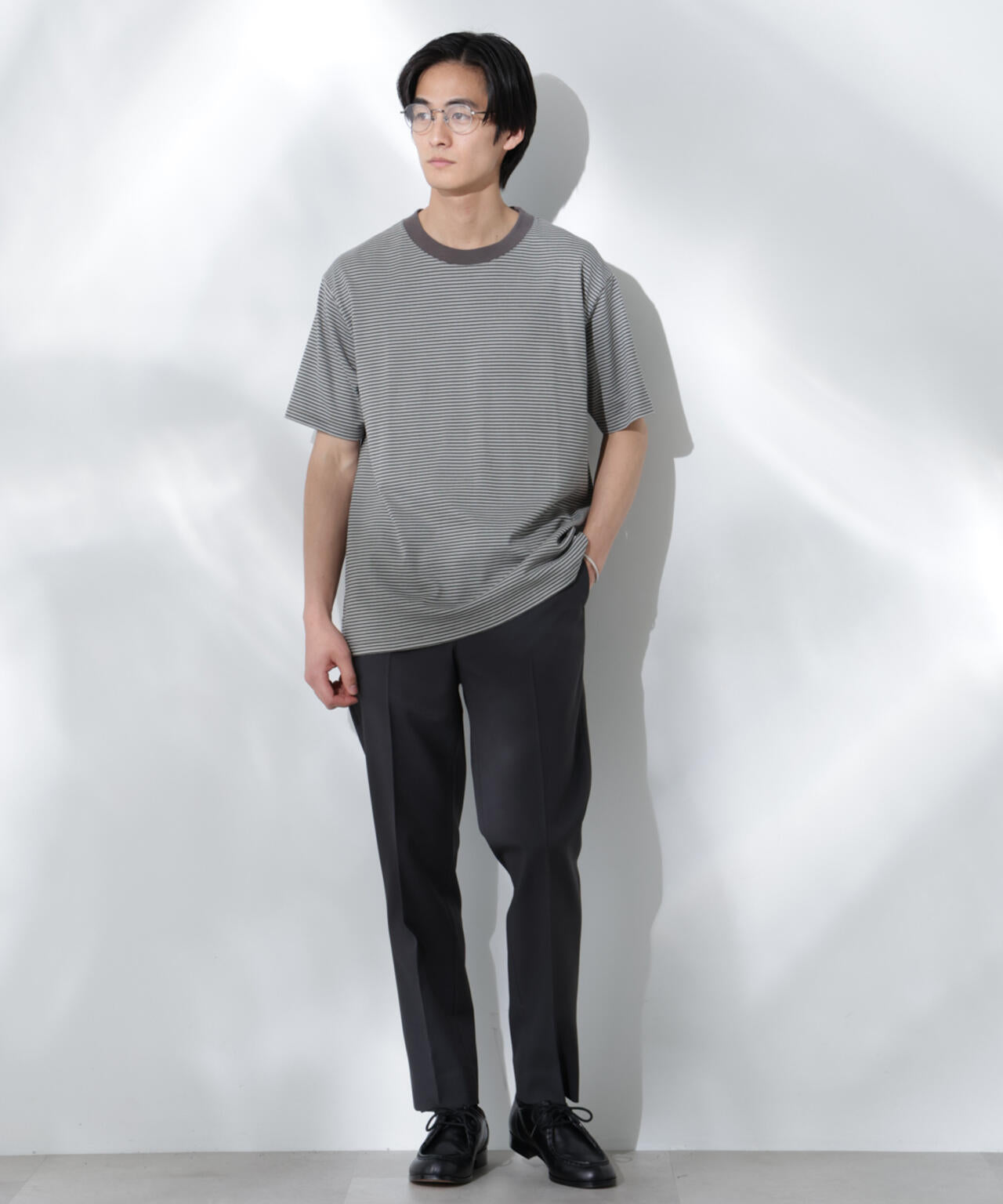 Anti Soaked(R)  汗染み防止 ボーダーミドルシルエットTシャツ 6685124205
