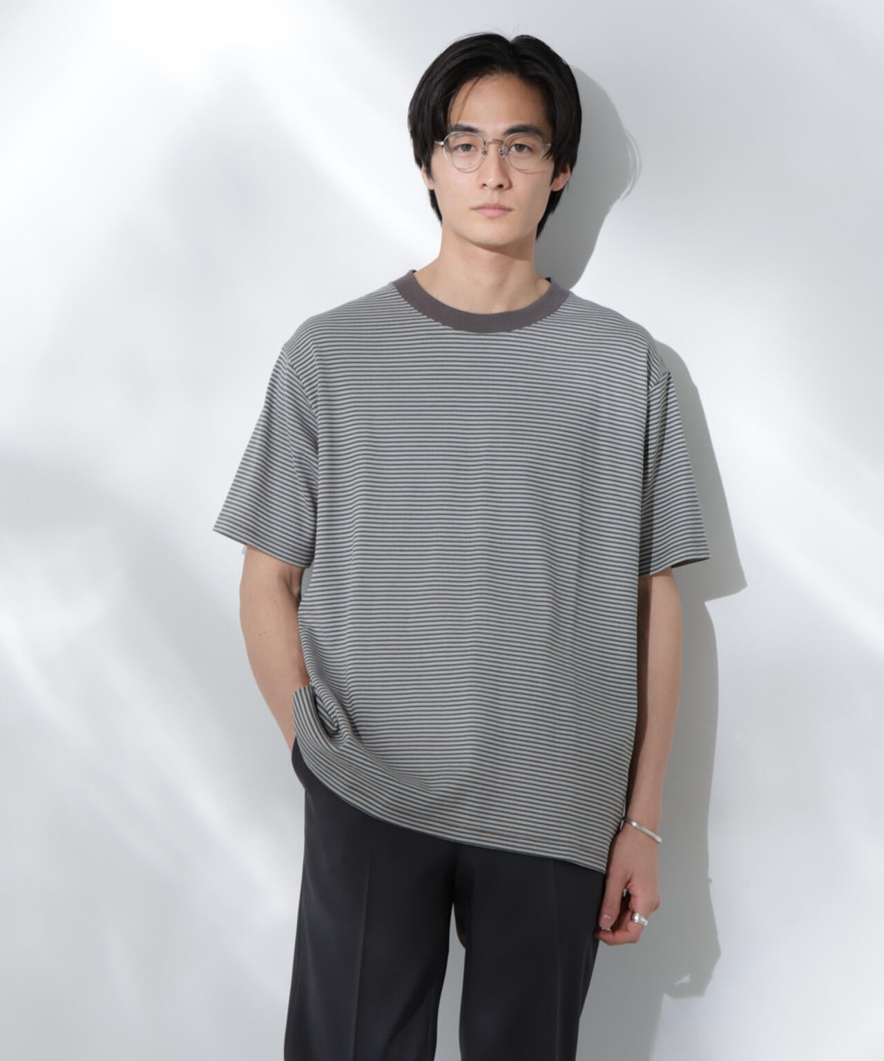 Anti Soaked(R)  汗染み防止 ボーダーミドルシルエットTシャツ 6685124205