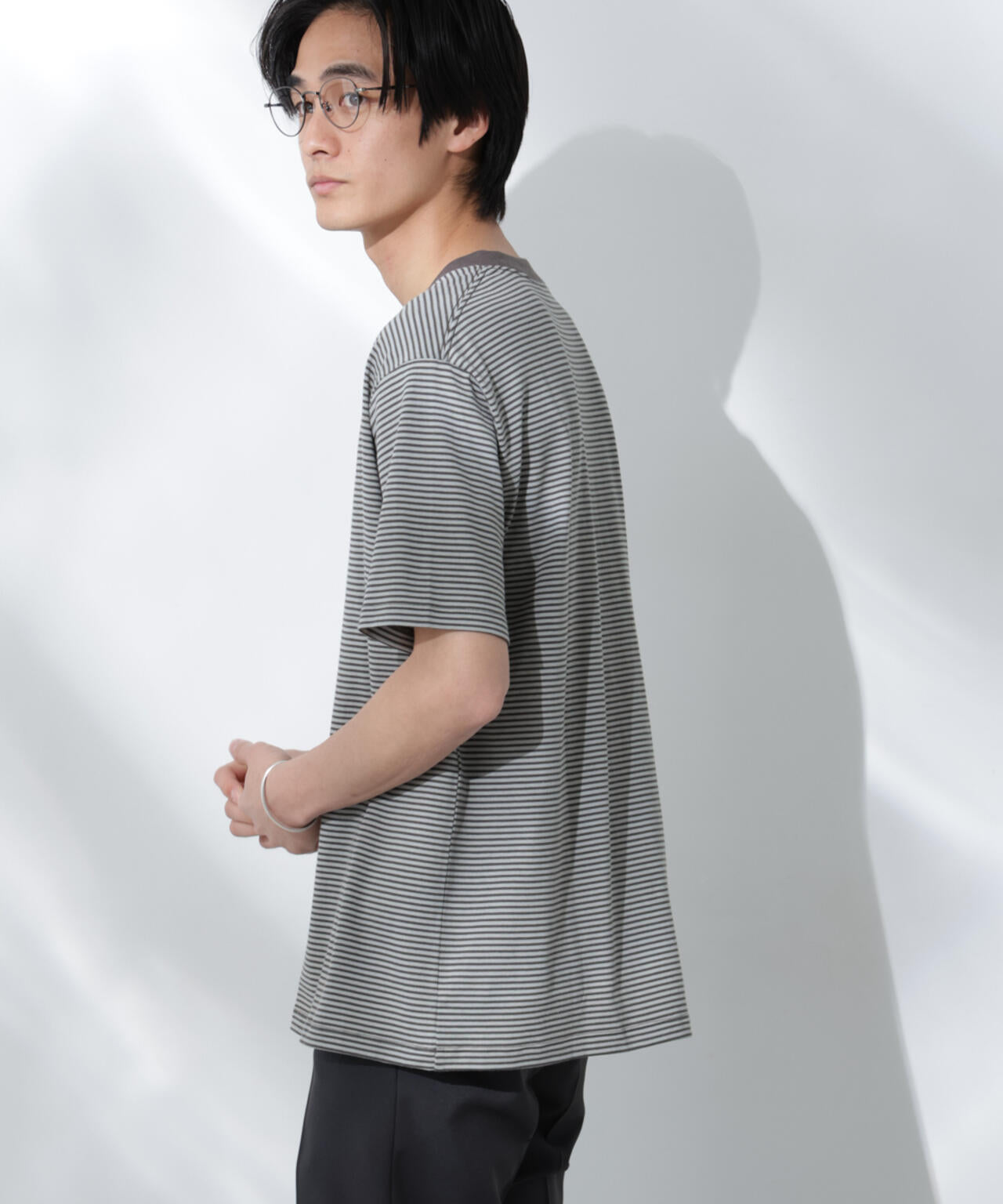 Anti Soaked(R)  汗染み防止 ボーダーミドルシルエットTシャツ 6685124205