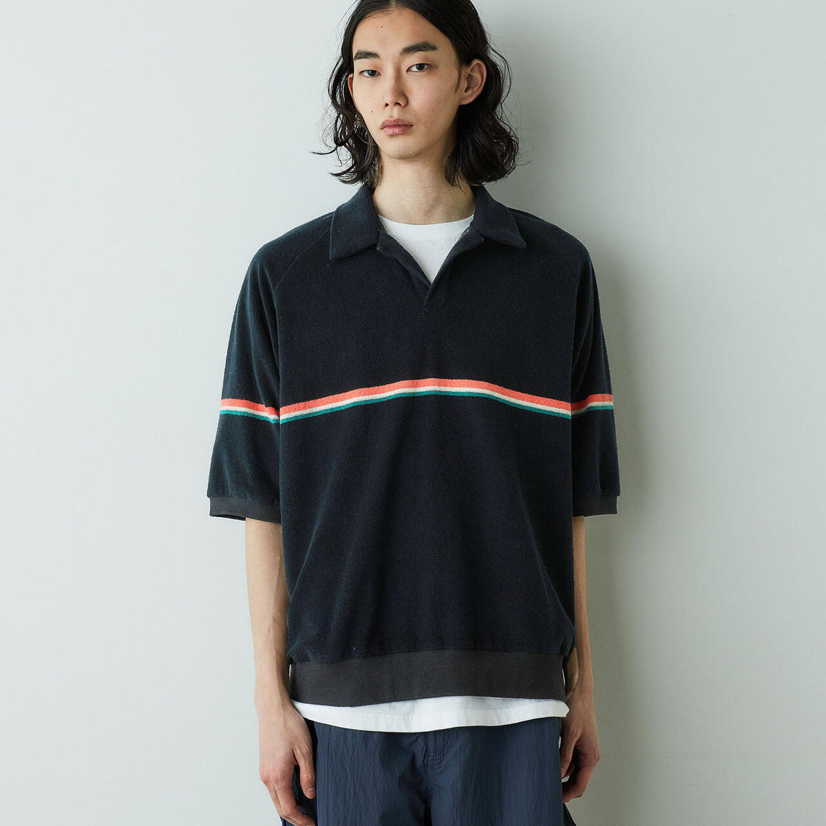 ポジャギ　no.49 83×67cm HOTEL PALACE」オテルパラス レトロボーダー パイル スキッパー