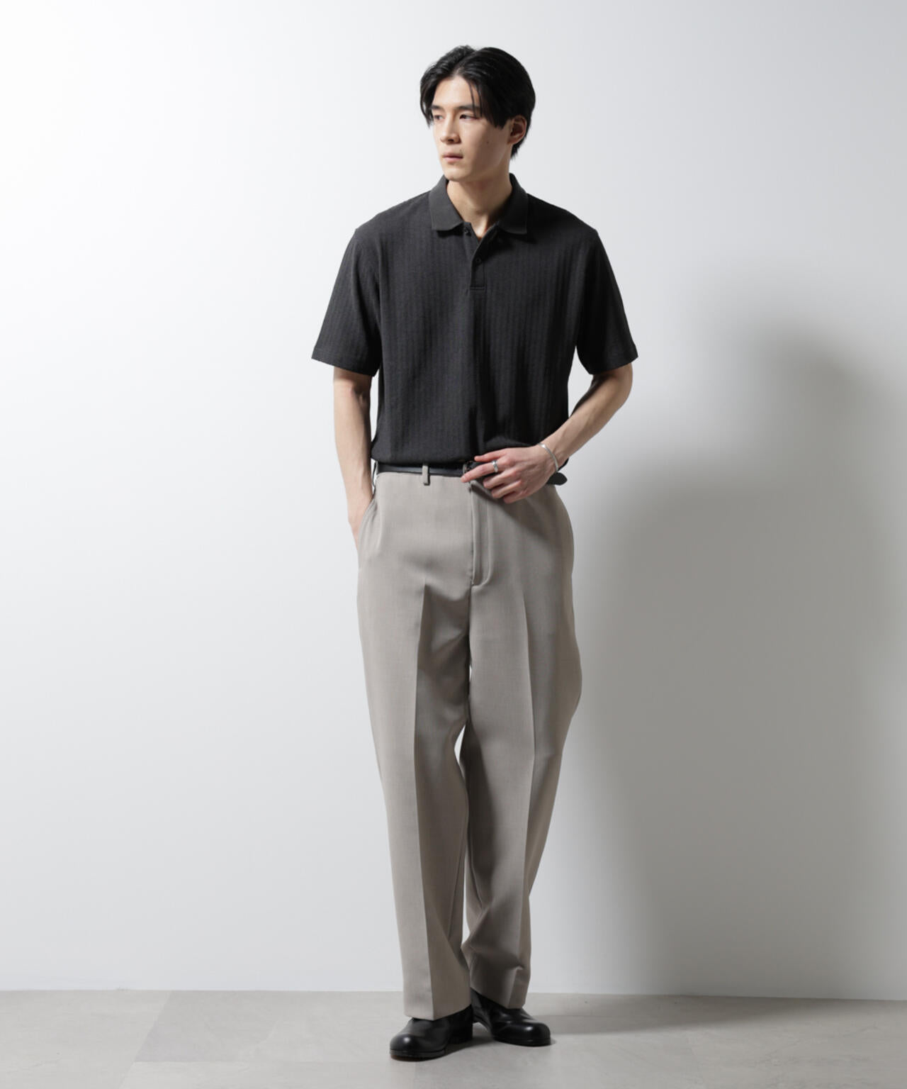 「Damerino」ヘリンボンポロシャツ／防シワ・吸水速乾・UVカット Damerino｣ ヘリンボン ポロシャツ / 防シワ・吸水速乾・UVカット