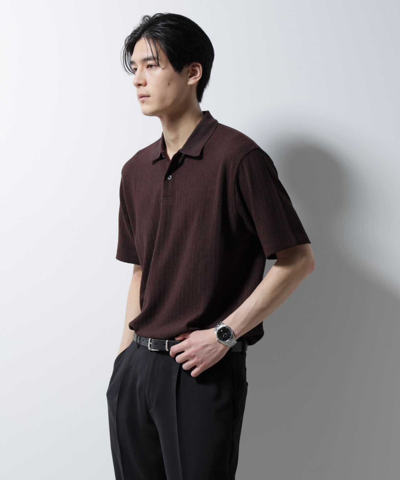 ｢Damerino｣ヘリンボンポロシャツ/防シワ・吸水速乾・UVカット 6685124246