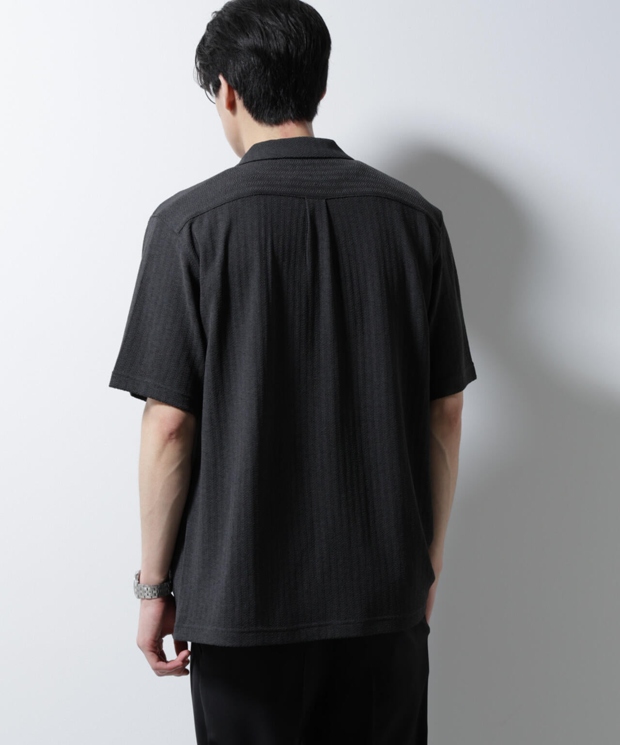 「Damerino」 ヘリンボン オープンカラーシャツ 半袖 6685124247