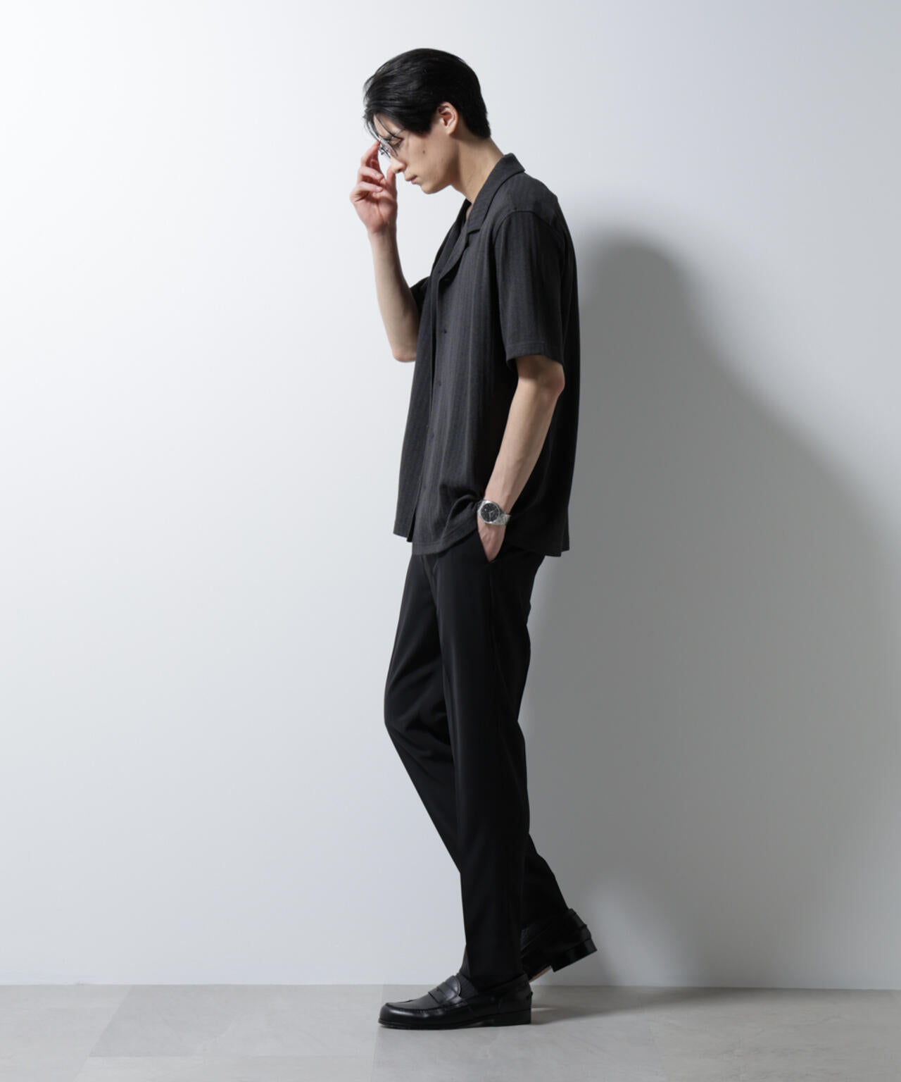 「Damerino」 ヘリンボン オープンカラーシャツ 半袖 6685124247