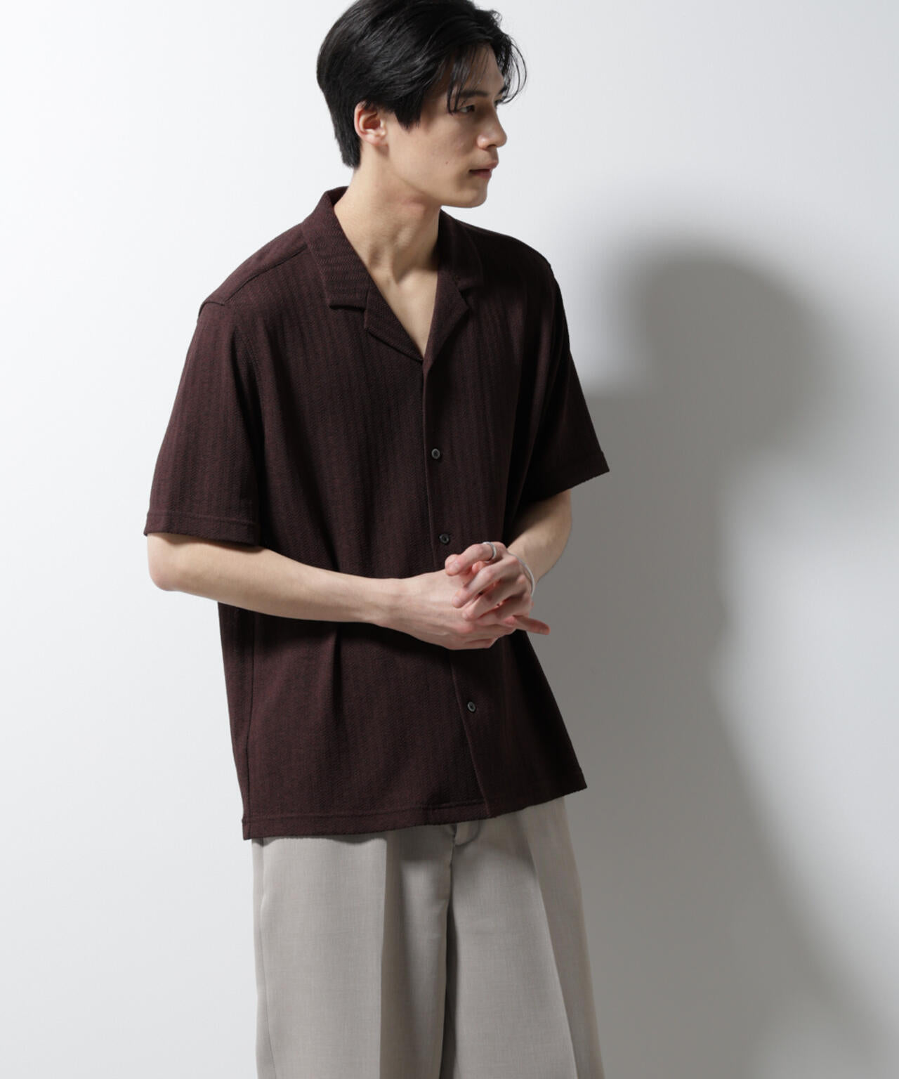 「Damerino」 ヘリンボン オープンカラーシャツ 半袖 6685124247