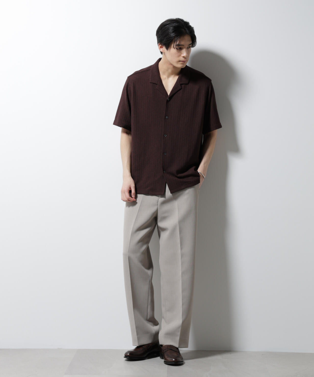 「Damerino」 ヘリンボン オープンカラーシャツ 半袖 6685124247