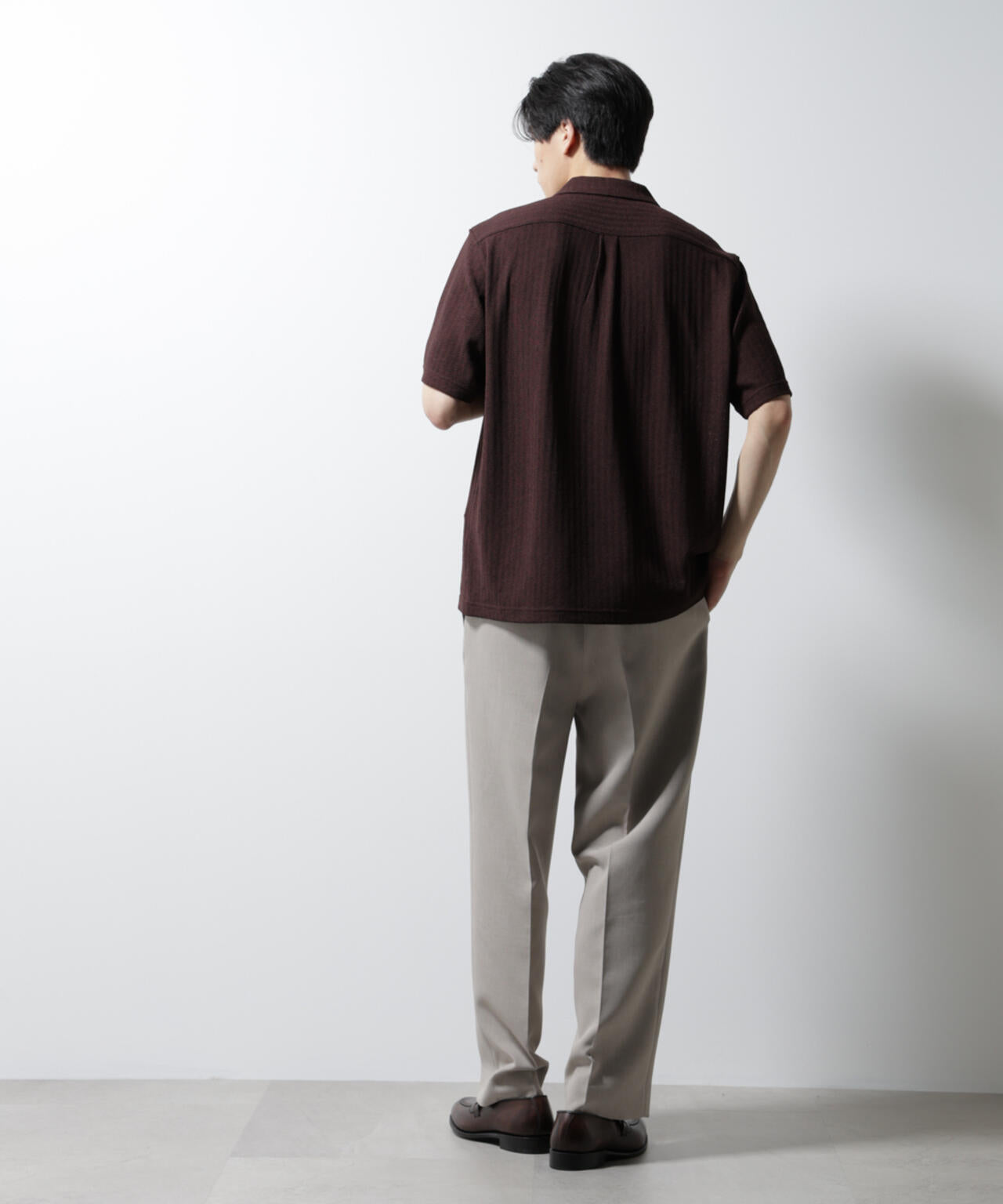 「Damerino」 ヘリンボン オープンカラーシャツ 半袖 6685124247