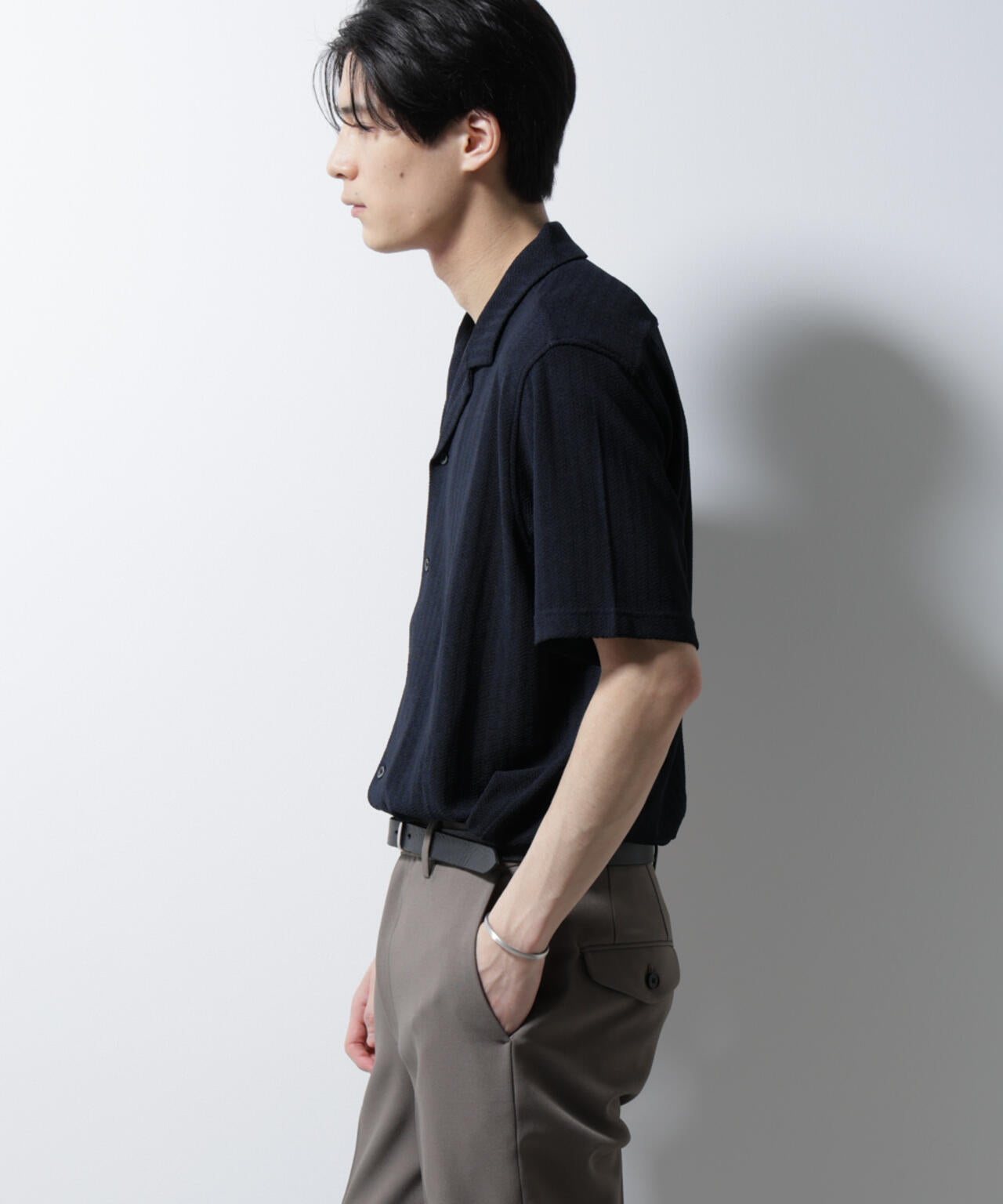 「Damerino」 ヘリンボン オープンカラーシャツ 半袖 6685124247