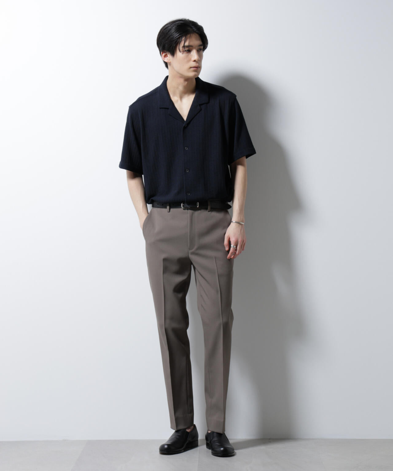 「Damerino」 ヘリンボン オープンカラーシャツ 半袖 6685124247