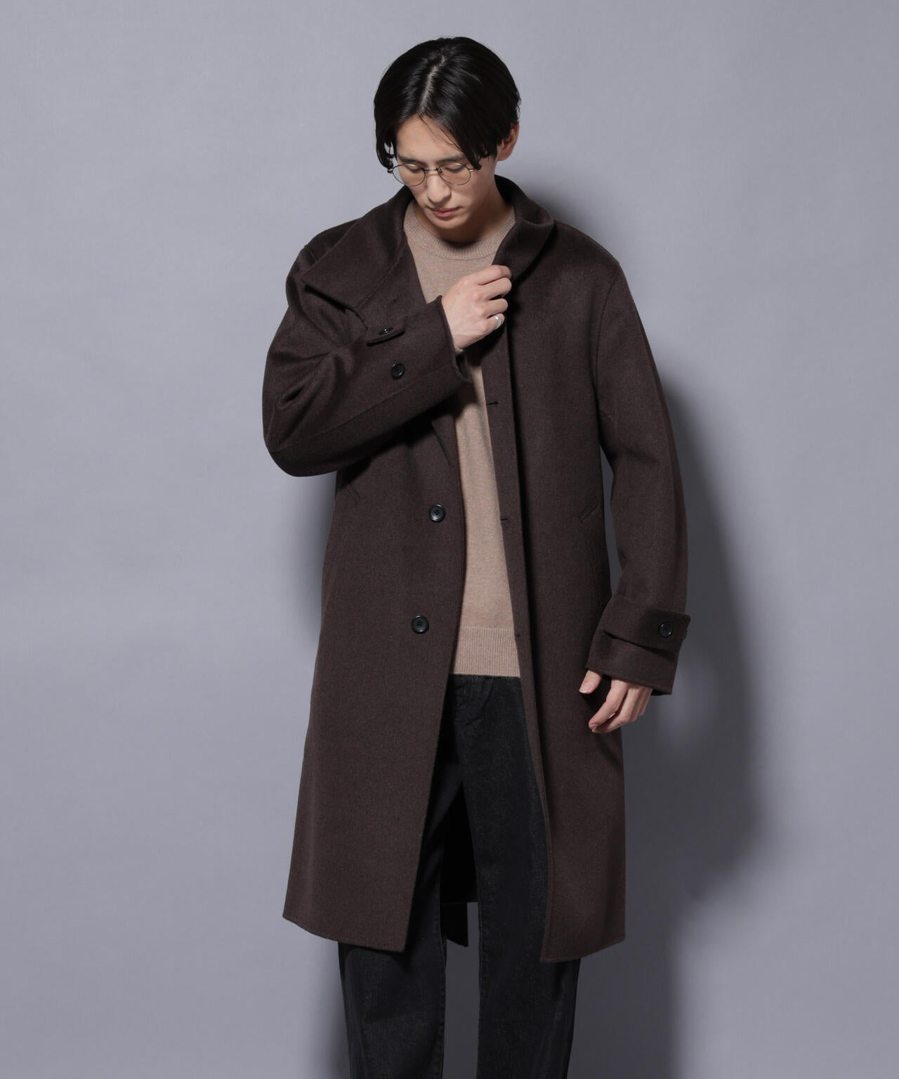 ウールリバースタンドベルテッドコート 6685211202
