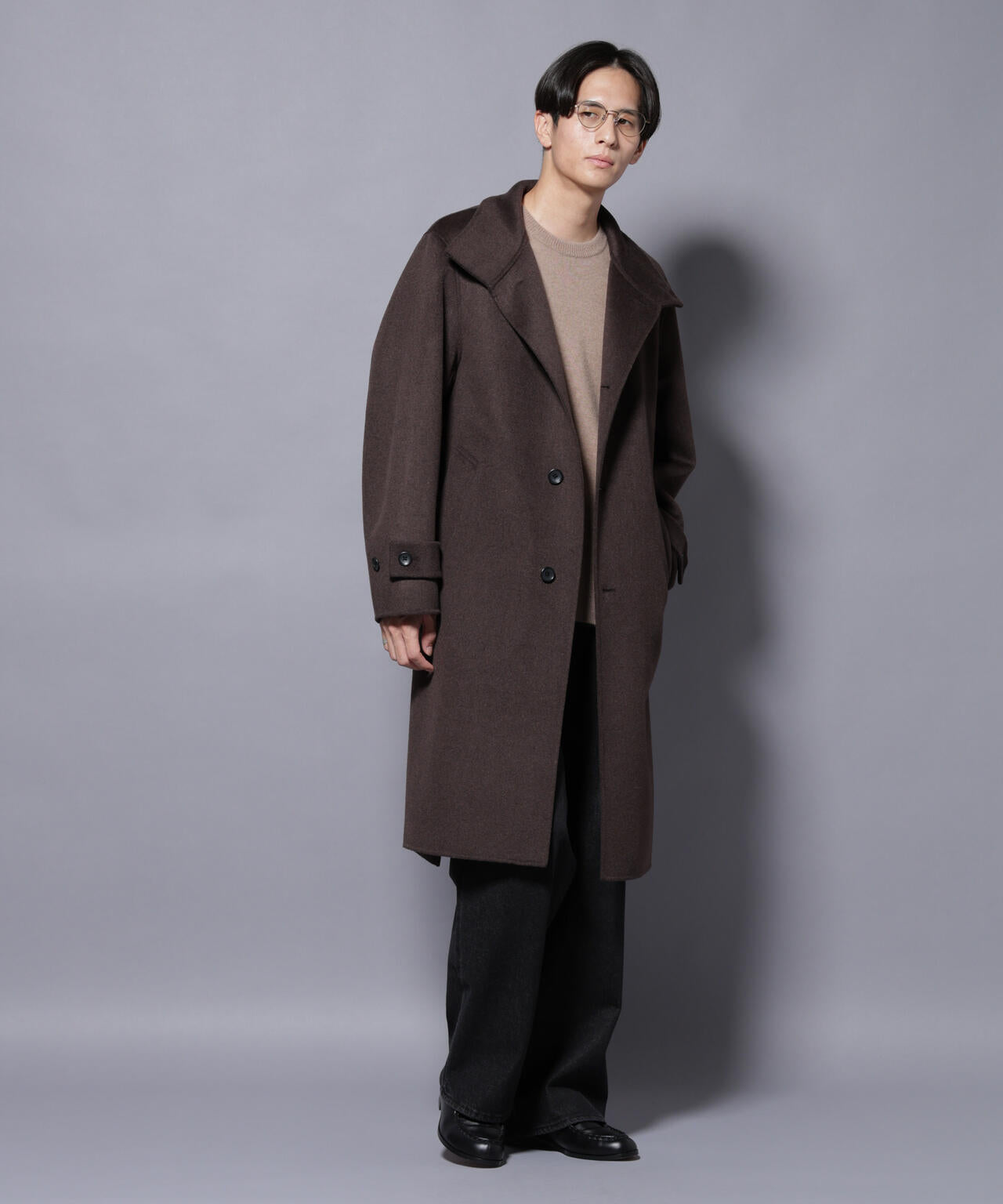 ウールリバースタンドベルテッドコート 6685211202