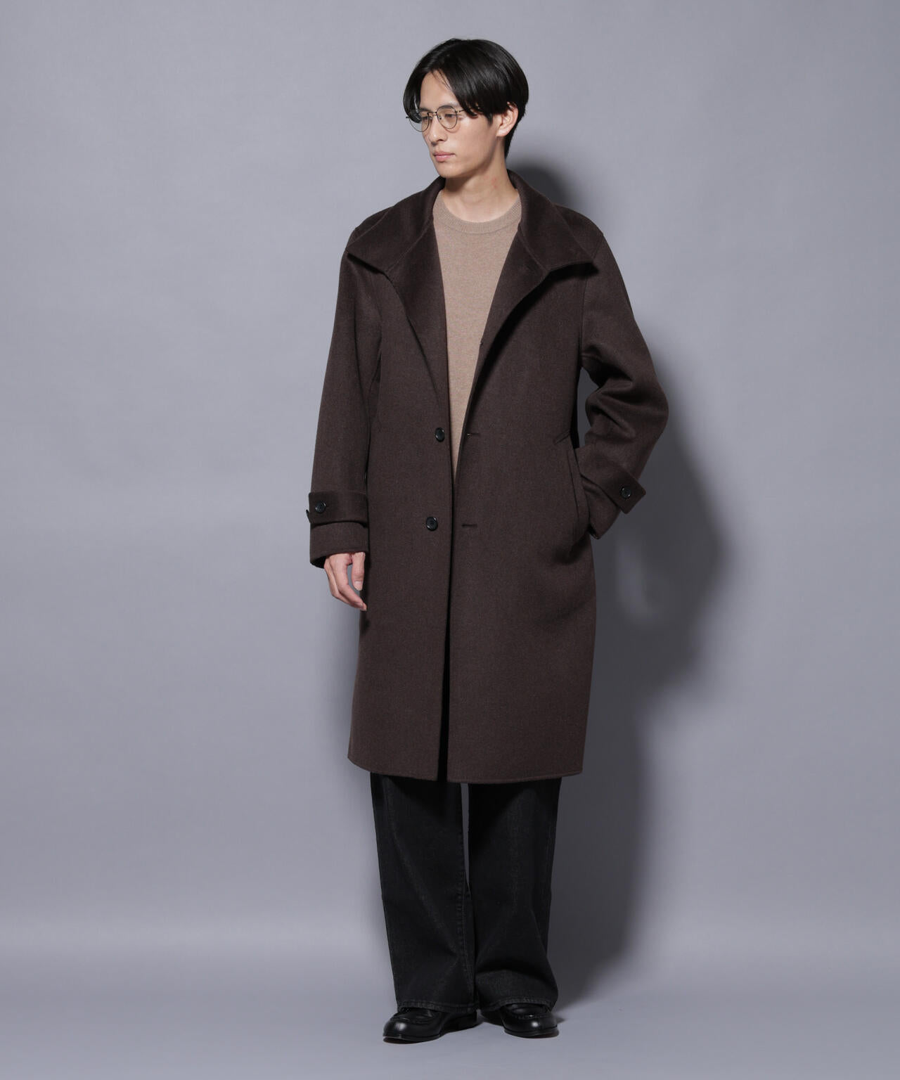 ウールリバースタンドベルテッドコート 6685211202