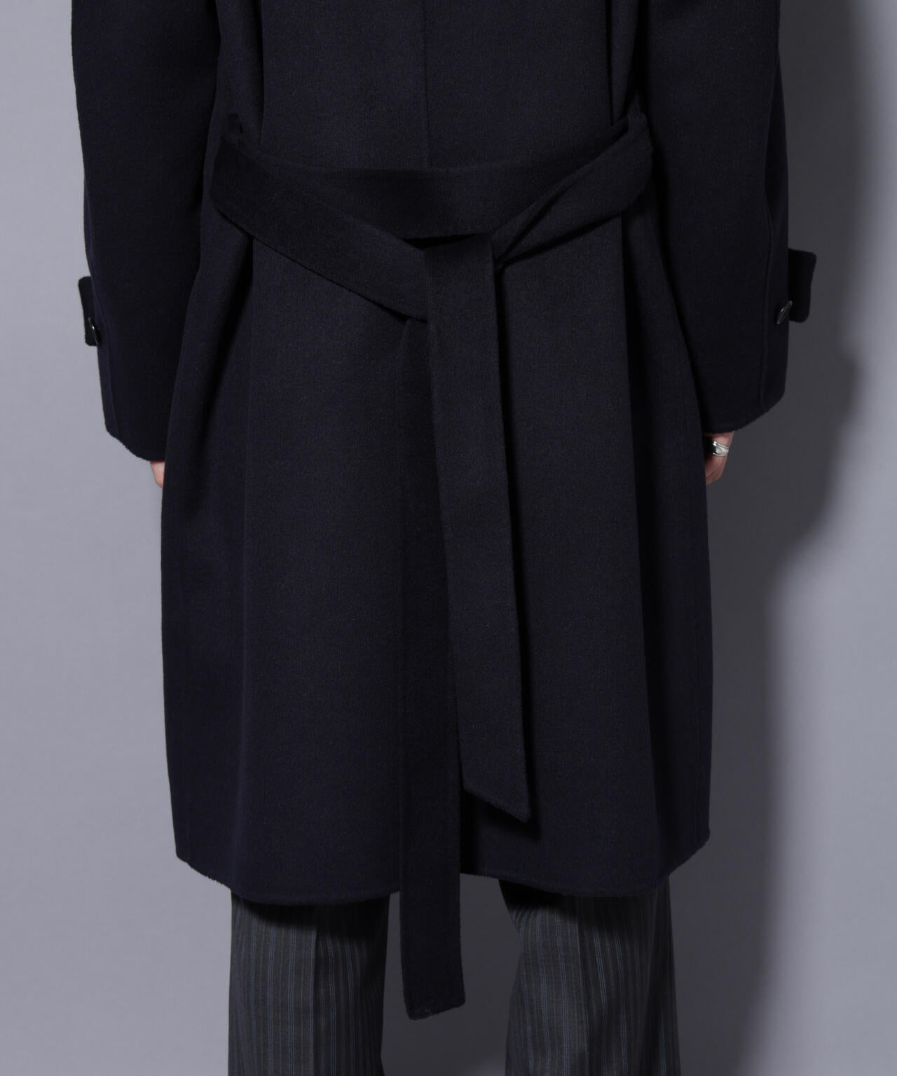 美品✨アンクレイヴ ウールリバーロングコート ベルト ベルテッドコート カーキ アンドミー andme フェイクウール ウエストベルト付き ロング丈