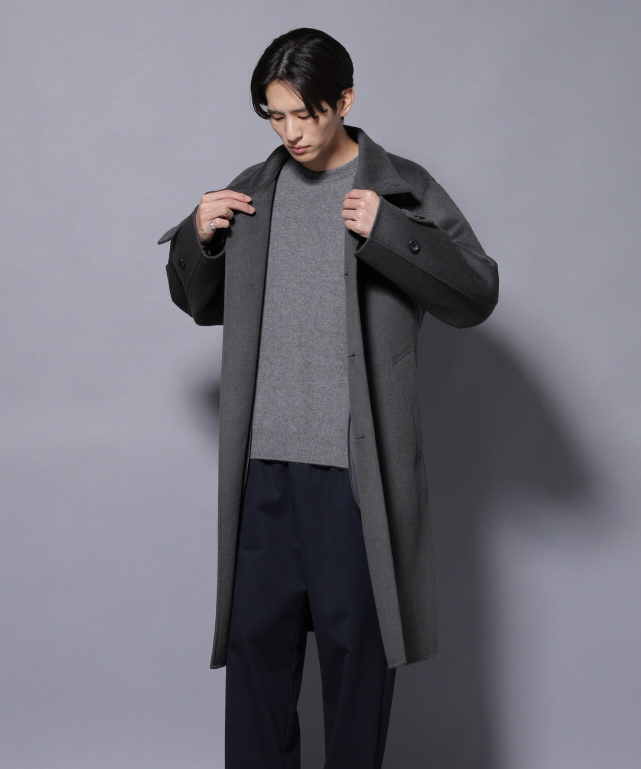 ウールリバースタンドベルテッドコート 6685211202