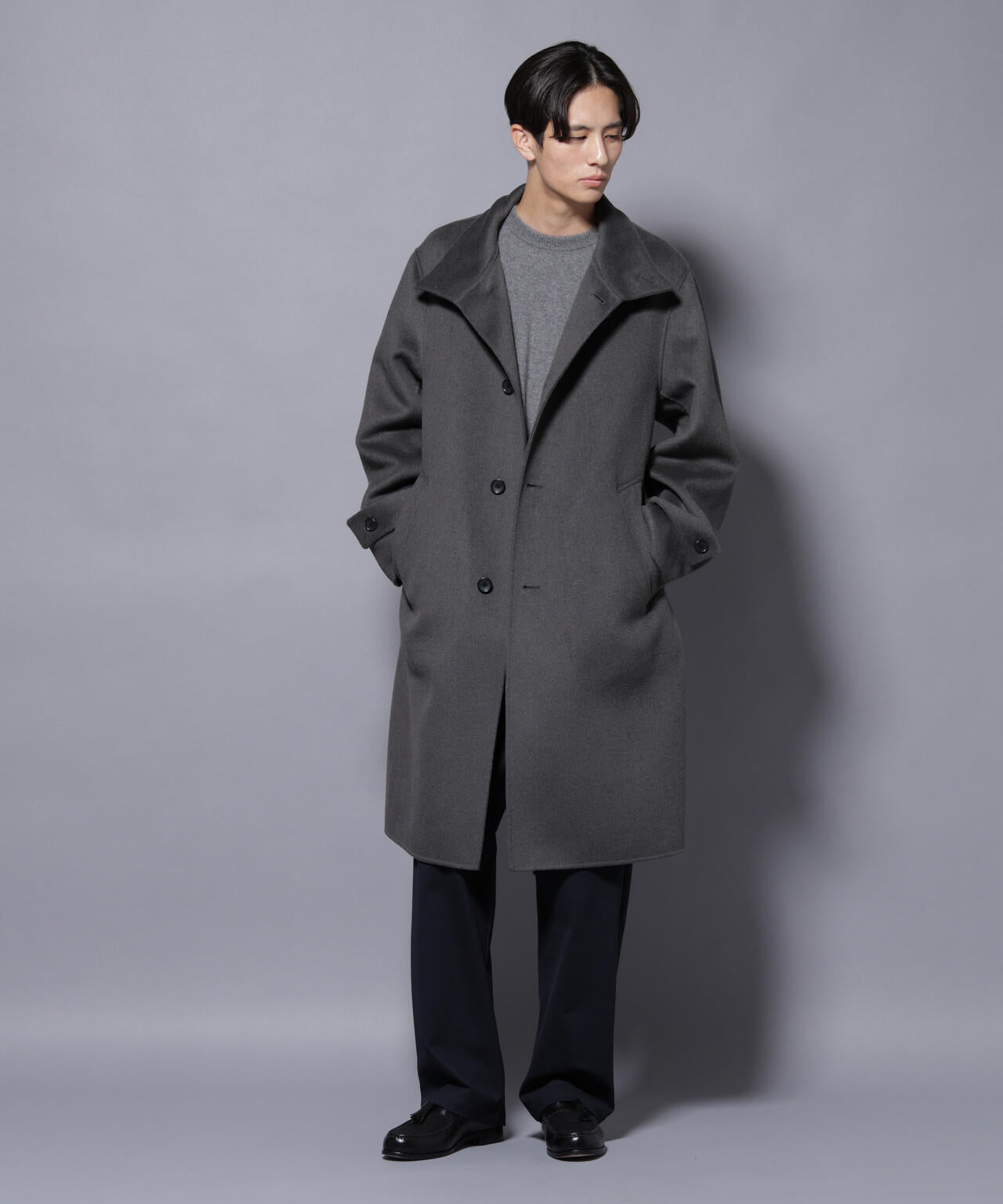 ウールリバースタンドベルテッドコート 6685211202