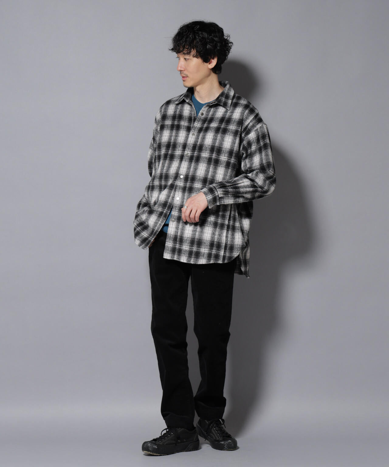 シャギーオンブレーチェックジャケット