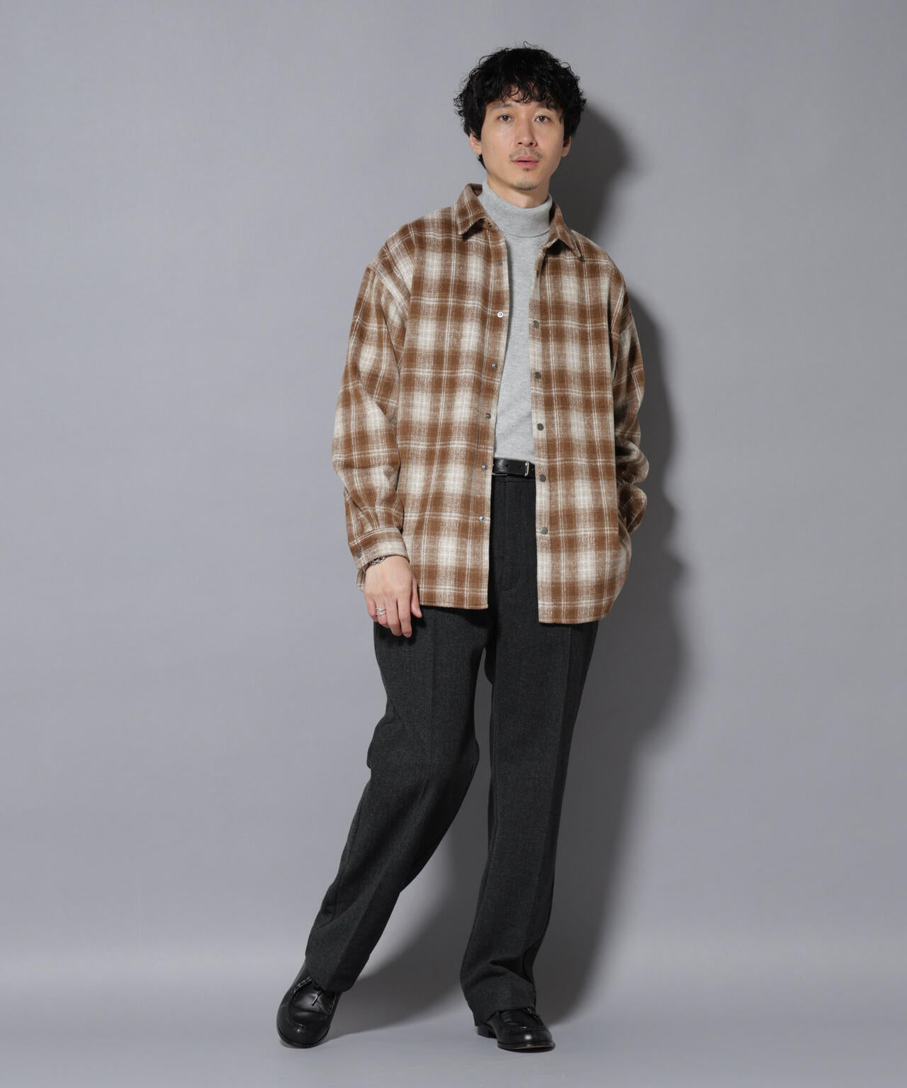 シャギーオンブレーチェックジャケット