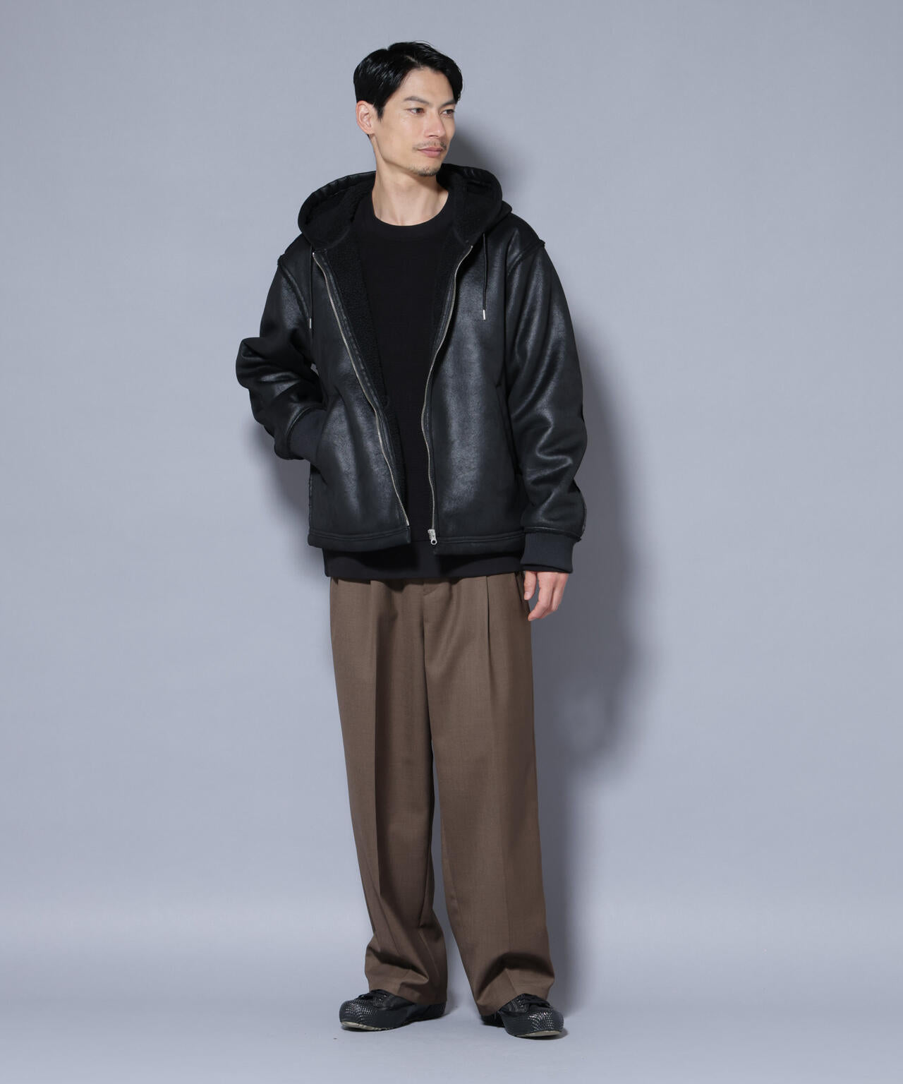 クラックフェイクムートンフードブルゾン 6685212229