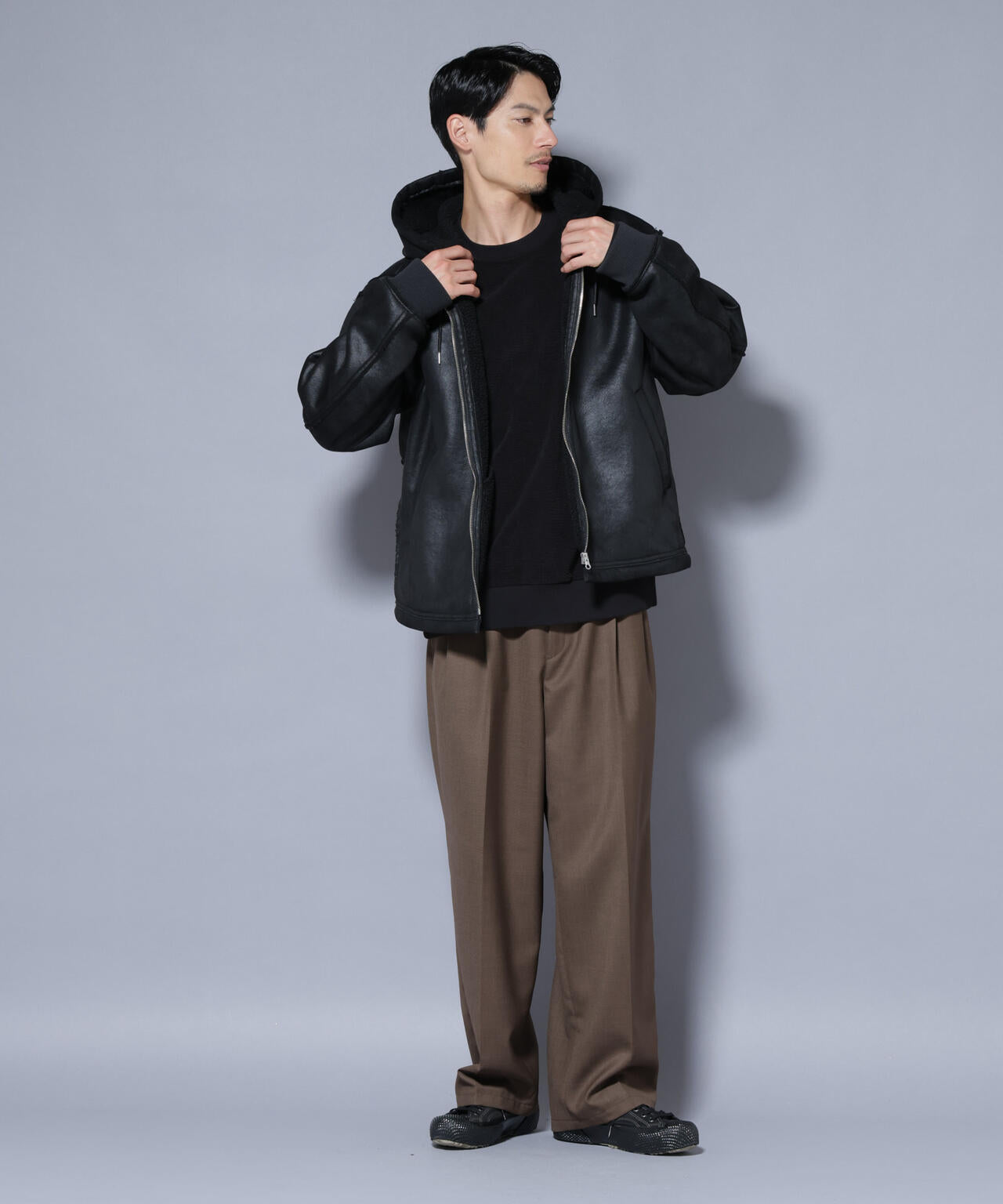 クラックフェイクムートンフードブルゾン 6685212229